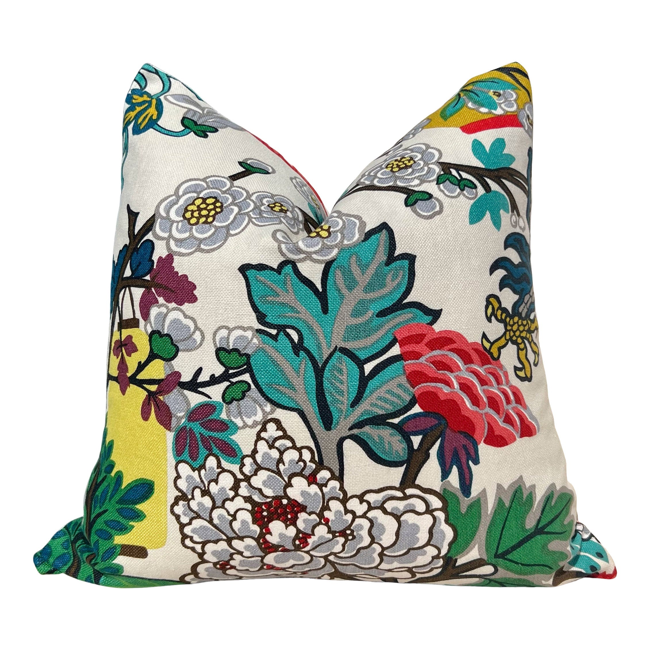 Schumacher Chiang Mai Dragon Floral Pillow in Alabaster.