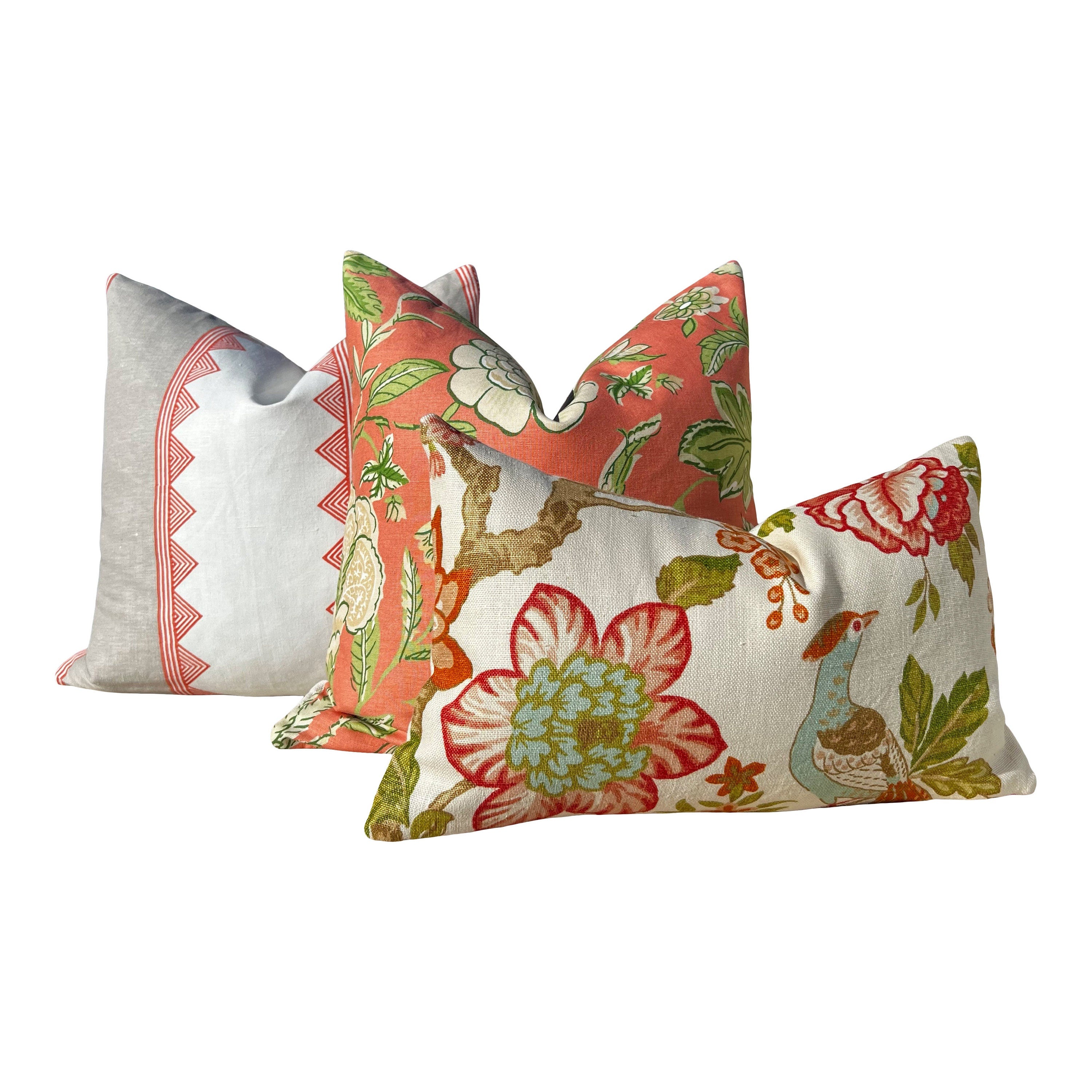 Thibaut Kismet Striped Linen Pillow in Orange and Beige. Lumbar Blue Pillow Cover, Decorative Pillow Sham, Designer Geometric Accent Pillow