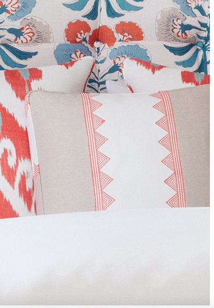 Thibaut Kismet Striped Linen Pillow in Orange and Beige. Lumbar Blue Pillow Cover, Decorative Pillow Sham, Designer Geometric Accent Pillow