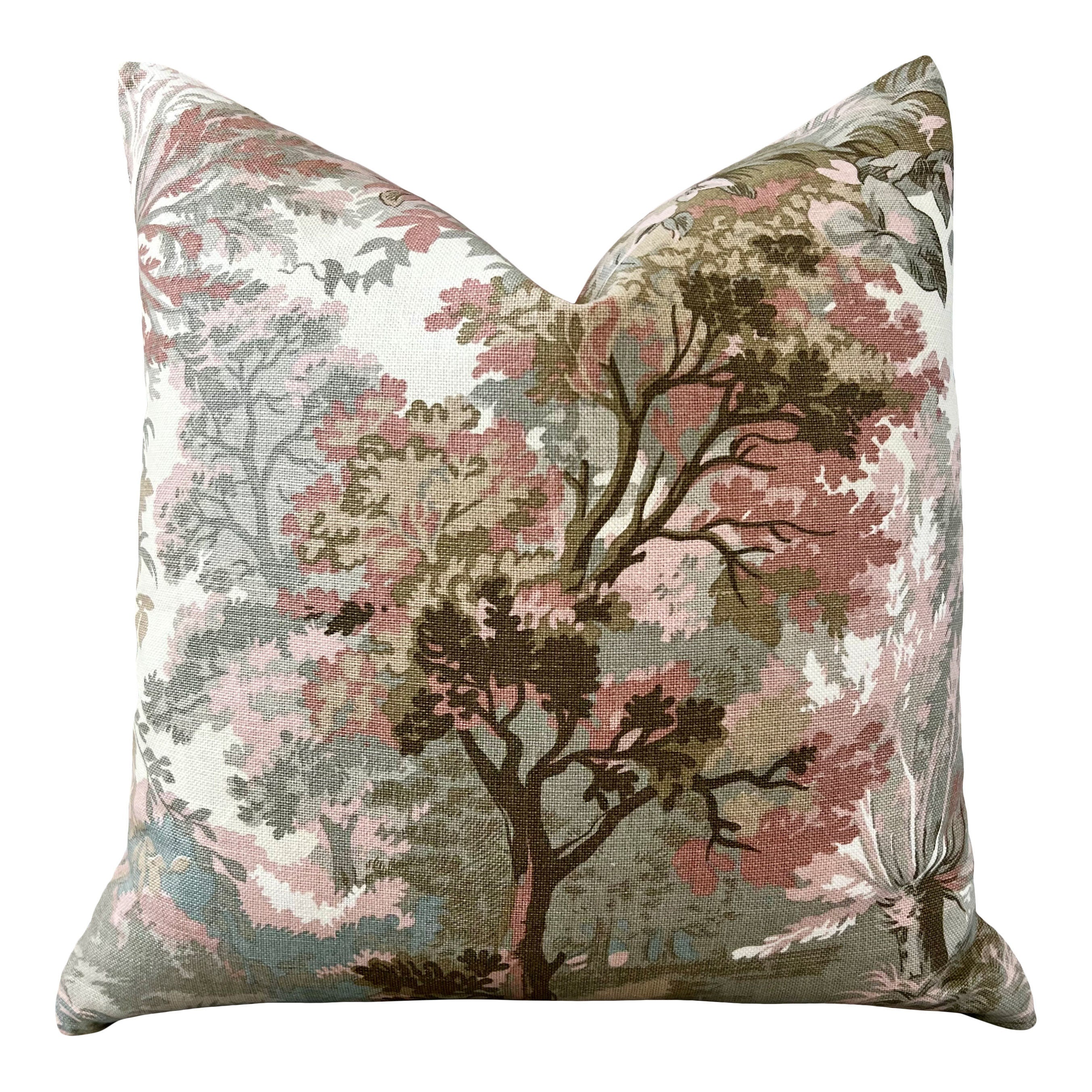 Lincoln Pillow in Blush and Beige. Designer Pillows, Botanical Pillow Covers, Accent Beige and Soft Pink Pillow Case, Euro Sham Pillow Cover