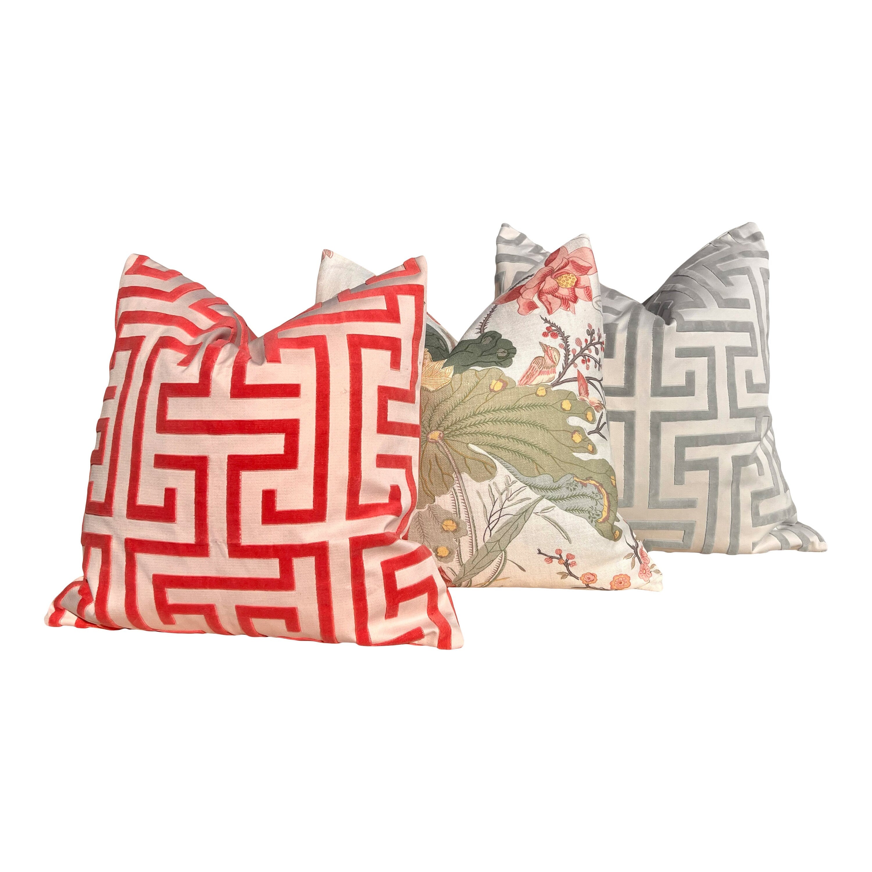 Lee Jofa Luzon Pillow in Spring. Decorative Linen Pillows, Designer Exotic Bird Pillows Luxury Botanical Pillow High End Cream, Green, Aqua