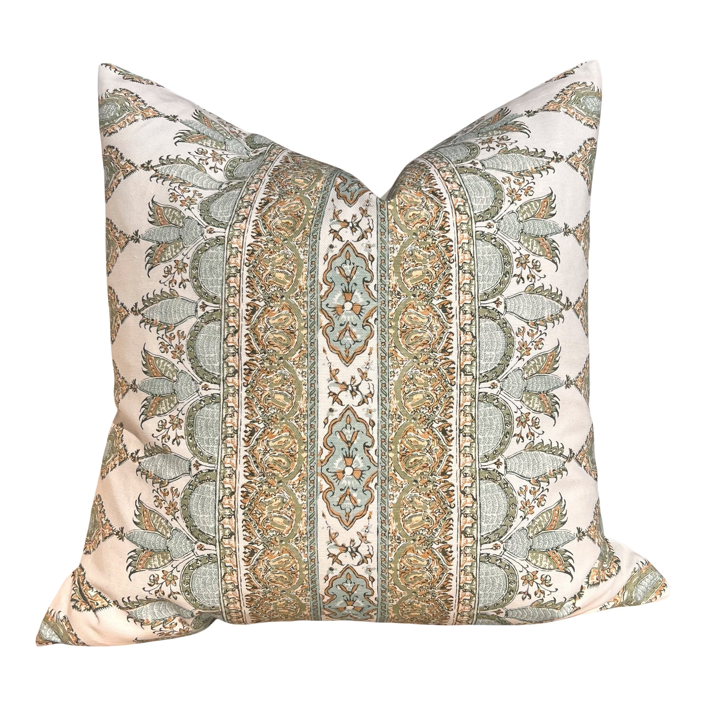 Thibaut Akola Striped Pillow Seaglass and Gold. High End Pillows, Euro Sham Cover Spa Blue, Designer Pillows, Accent Stripe Pillow in Aqua