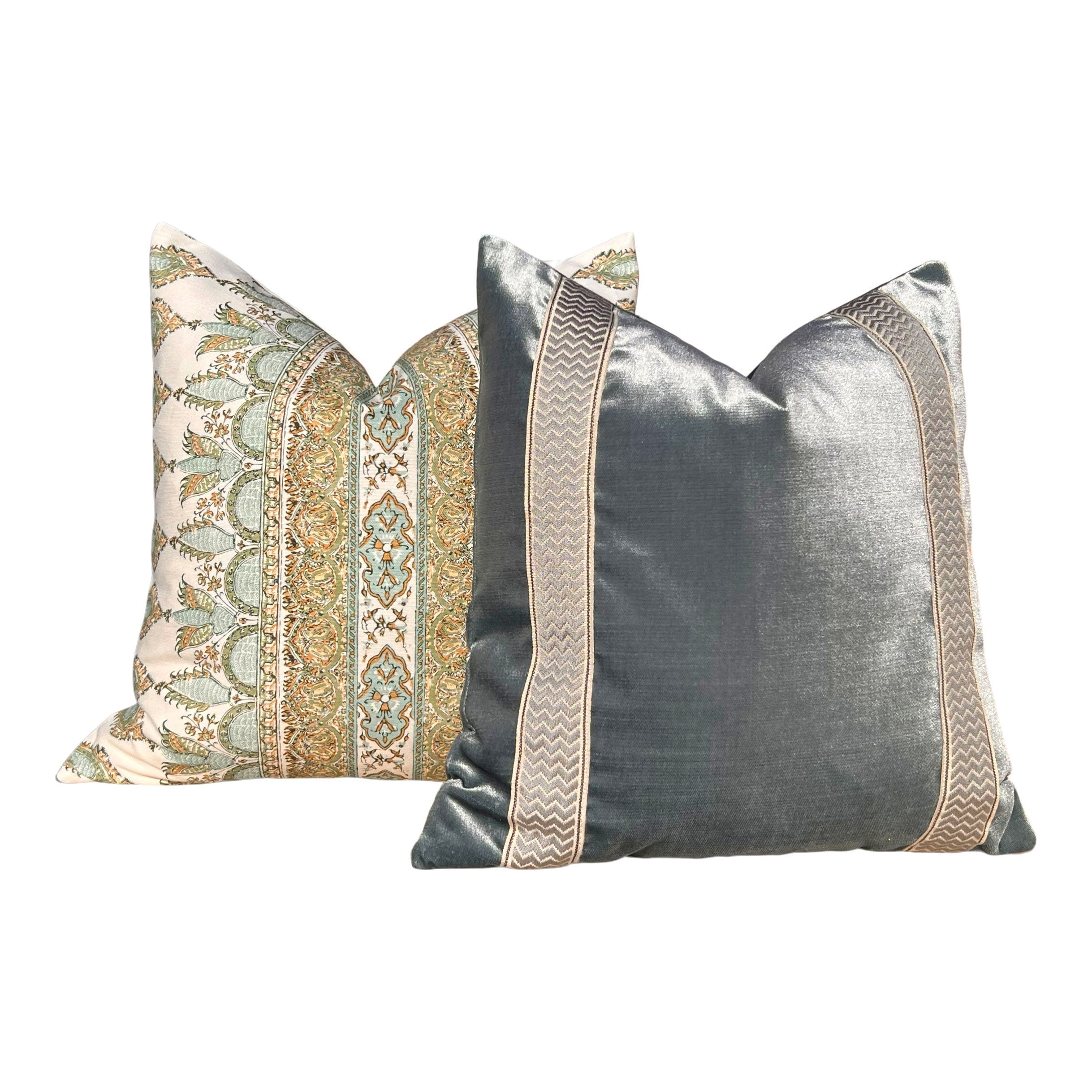 Thibaut Akola Striped Pillow Seaglass and Gold. High End Pillows, Euro Sham Cover Spa Blue, Designer Pillows, Accent Stripe Pillow in Aqua