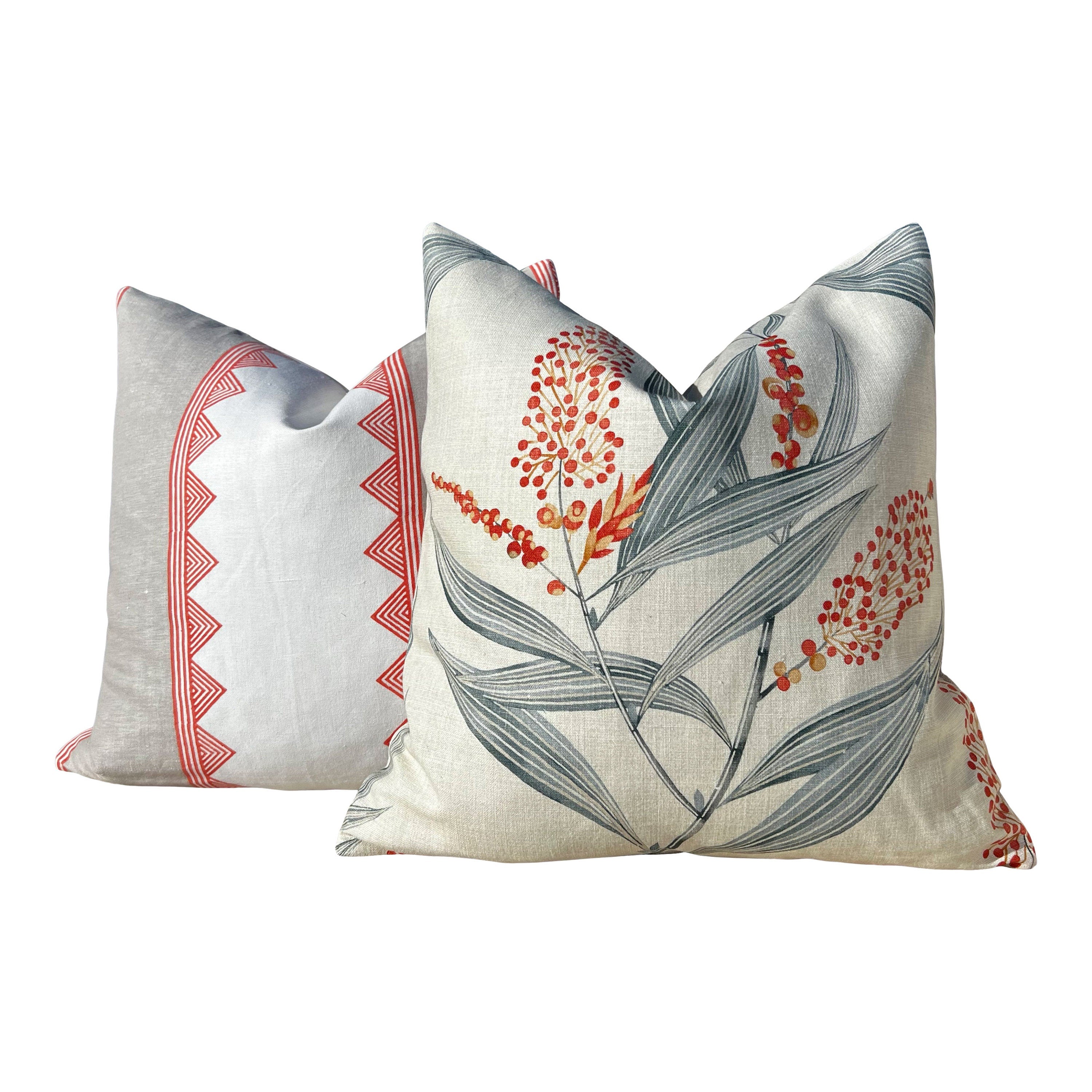 Thibaut Kismet Striped Linen Pillow in Orange and Beige. Lumbar Blue Pillow Cover, Decorative Pillow Sham, Designer Geometric Accent Pillow
