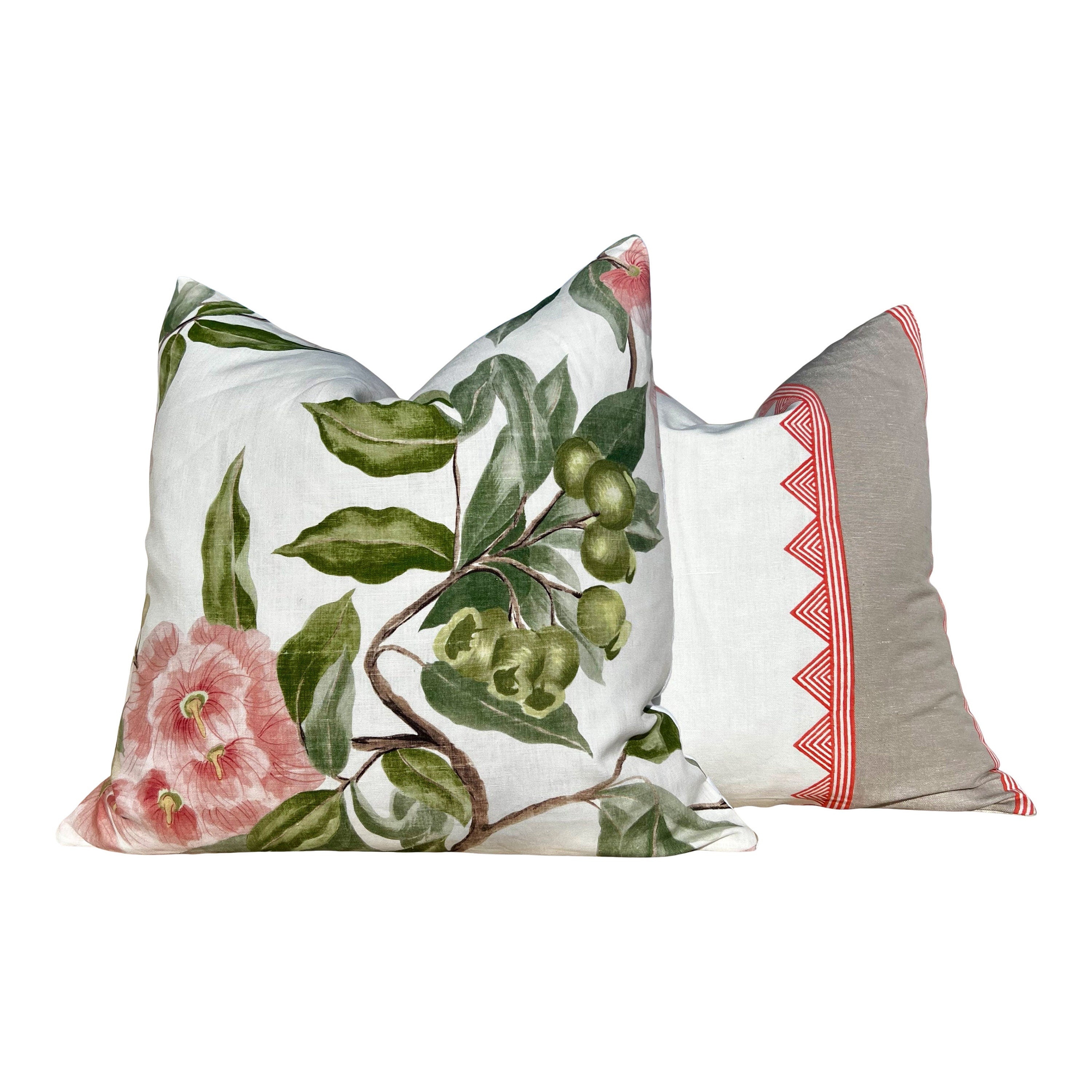 Thibaut Kismet Striped Linen Pillow in Orange and Beige. Lumbar Blue Pillow Cover, Decorative Pillow Sham, Designer Geometric Accent Pillow