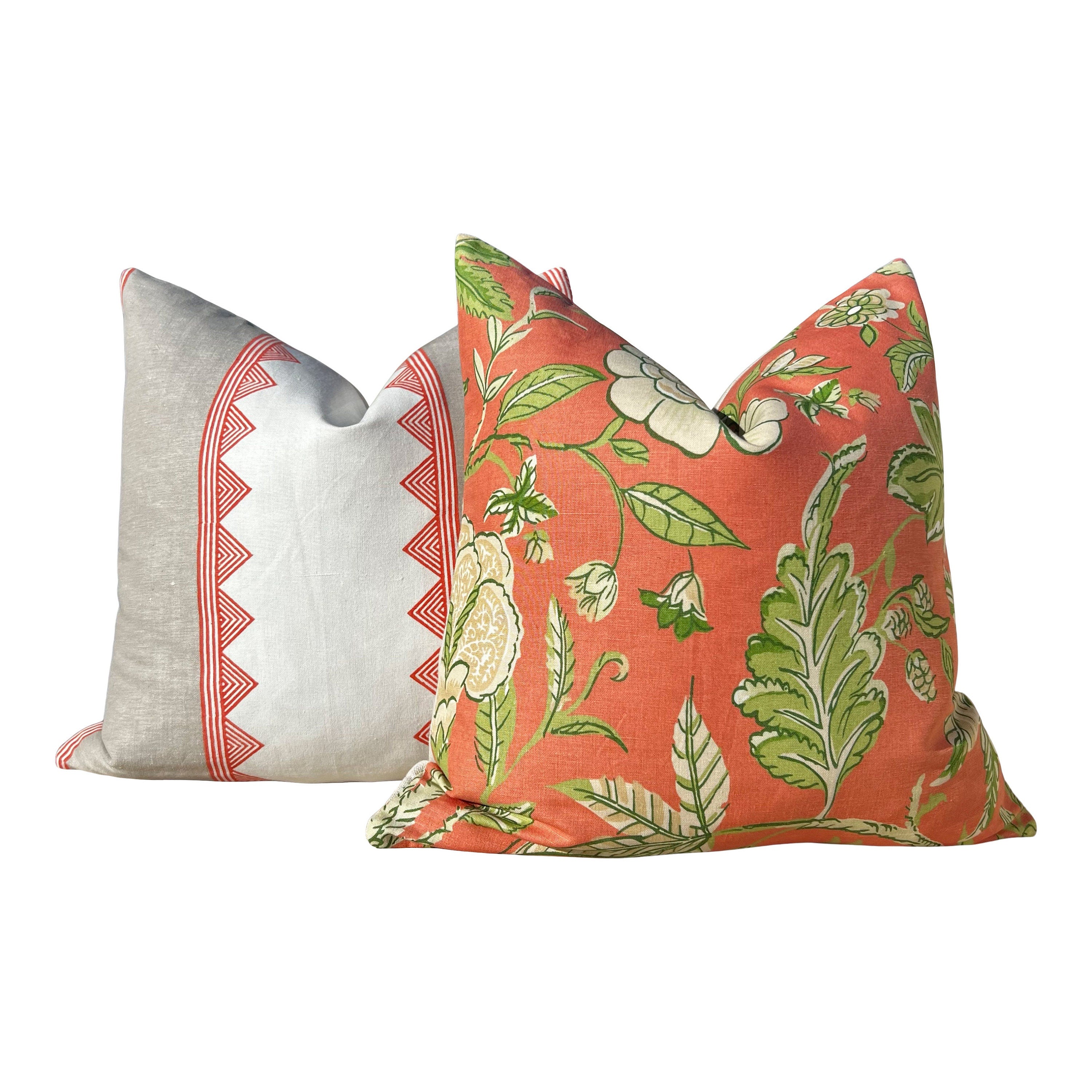 Thibaut Kismet Striped Linen Pillow in Orange and Beige. Lumbar Blue Pillow Cover, Decorative Pillow Sham, Designer Geometric Accent Pillow