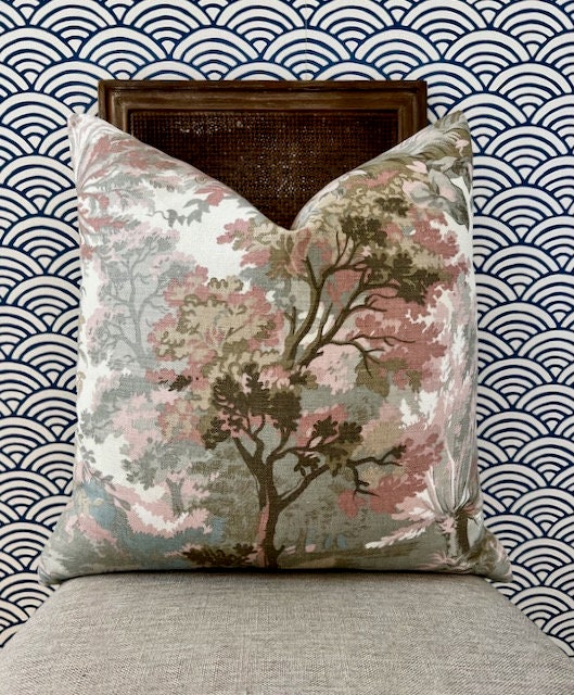 Lincoln Pillow in Blush and Beige. Designer Pillows, Botanical Pillow Covers, Accent Beige and Soft Pink Pillow Case, Euro Sham Pillow Cover