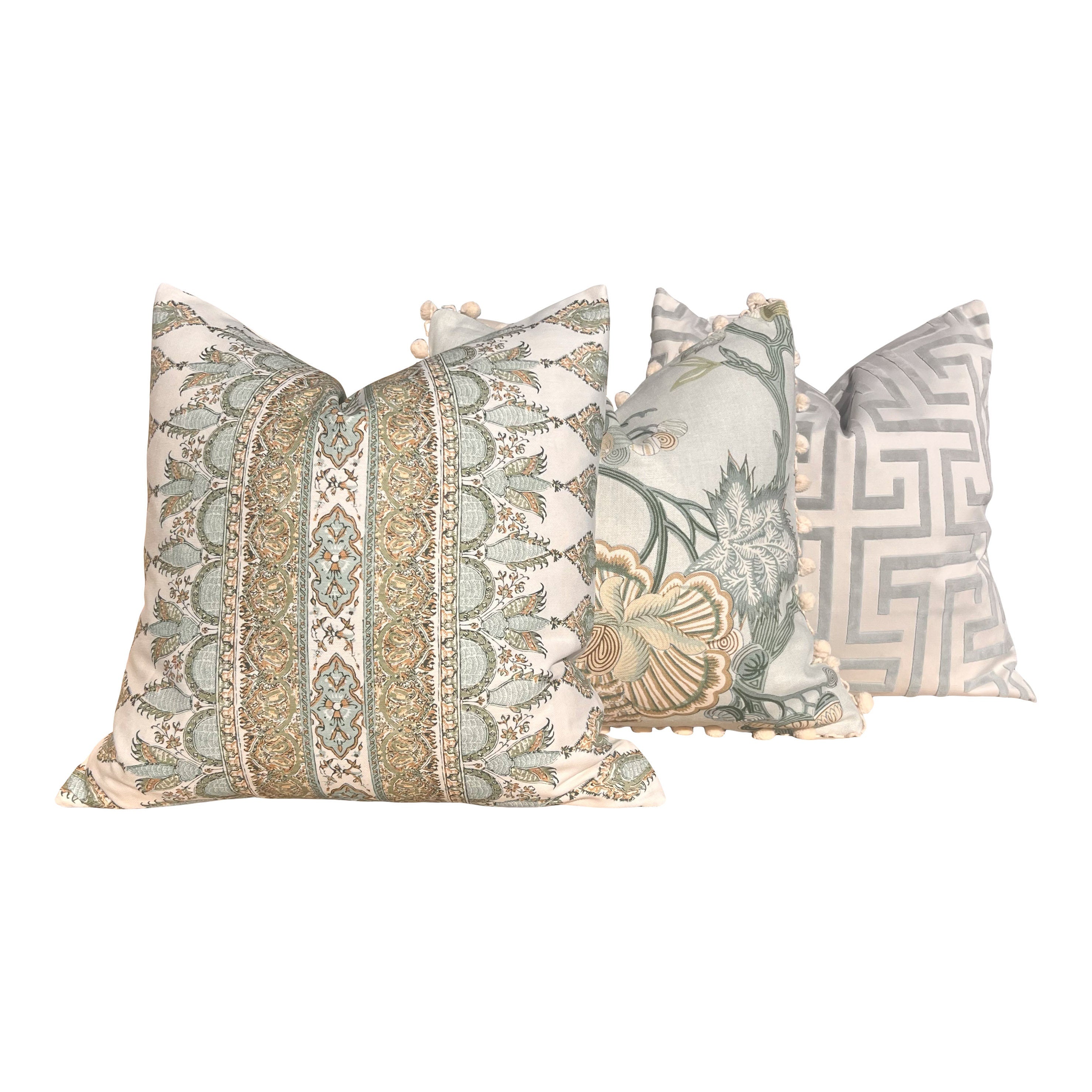 Thibaut Akola Striped Pillow Seaglass and Gold. High End Pillows, Euro Sham Cover Spa Blue, Designer Pillows, Accent Stripe Pillow in Aqua
