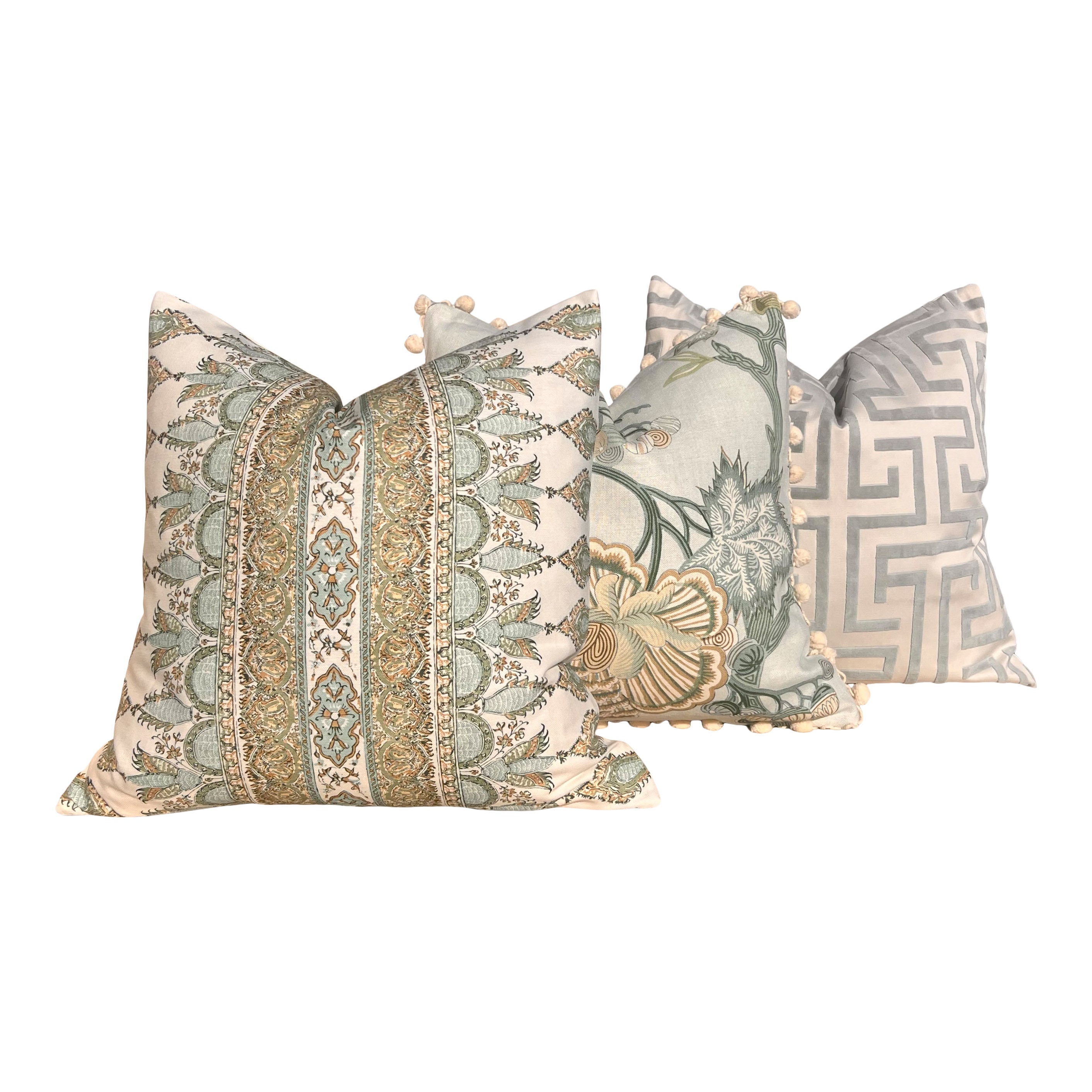 Thibaut Akola Striped Pillow Seaglass and Gold. High End Pillows, Euro Sham Cover Spa Blue, Designer Pillows, Accent Stripe Pillow in Aqua