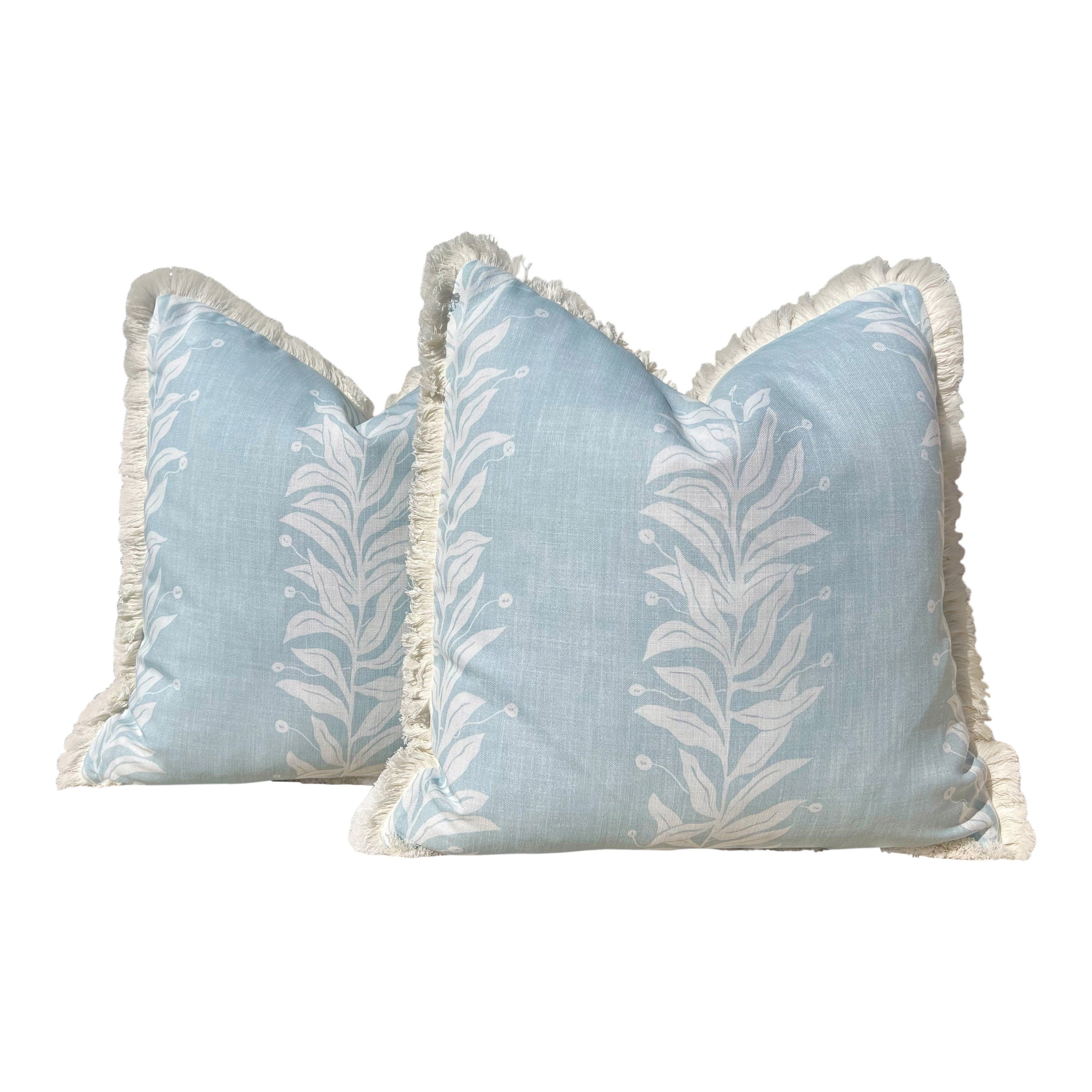 Schumacher Tendril Stripe Outdoor Decorative Pillow in Sky Blue. Designer Pillow Covers, Accent LIght Blue Cushion Cover, Outdoor Deck Decor