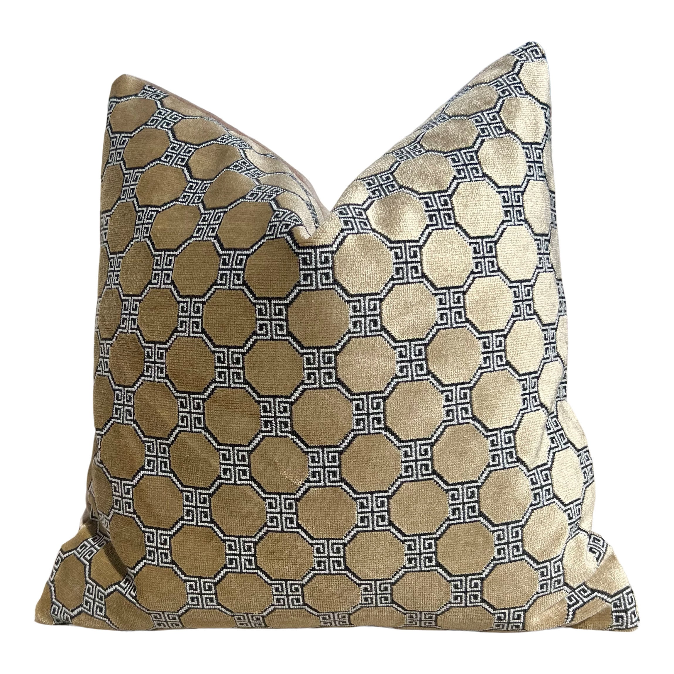 Schumacher Octavia Velvet Pillow in Gold. Designer Velvet Luxury Pillow, Accent Geometric Cushion Covers, High End Contemporary Pillows,