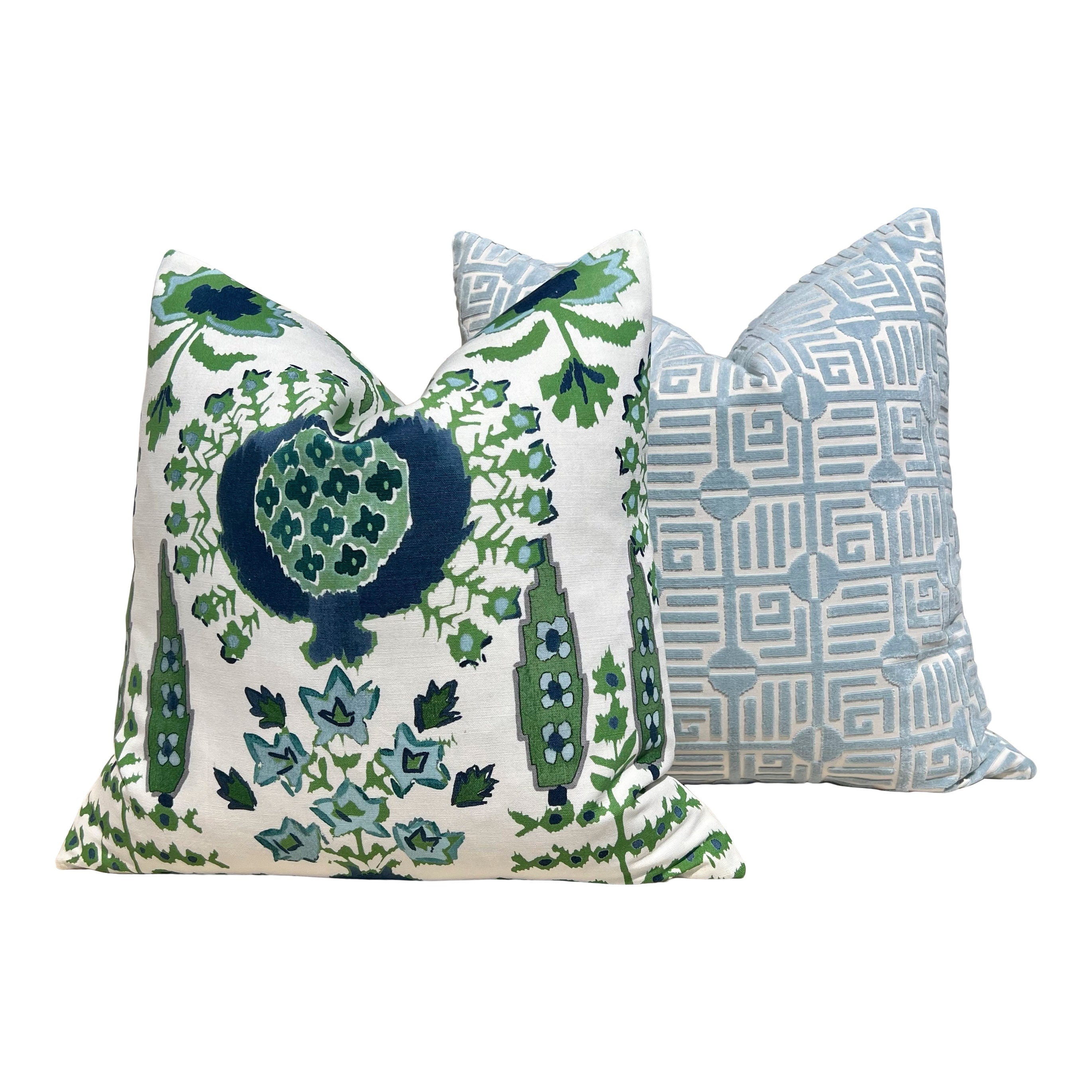Thibaut Mendoza Suzani Pillow in Blue and Green. Decorative High End Pillow Covers, Euro Sham Cover, Accent Lumbar Pillows, Medallion Pillow