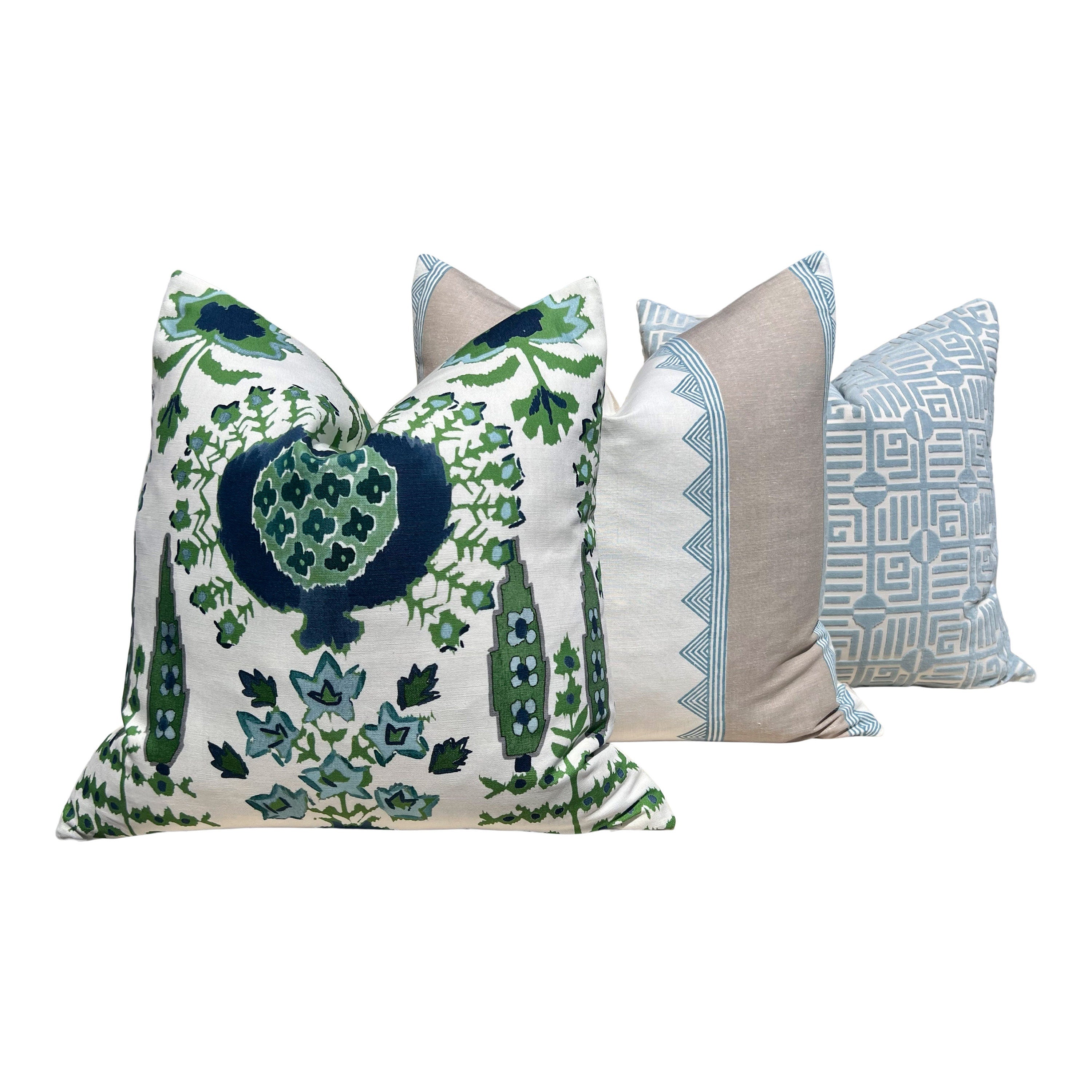 Thibaut Mendoza Suzani Pillow in Blue and Green. Decorative High End Pillow Covers, Euro Sham Cover, Accent Lumbar Pillows, Medallion Pillow