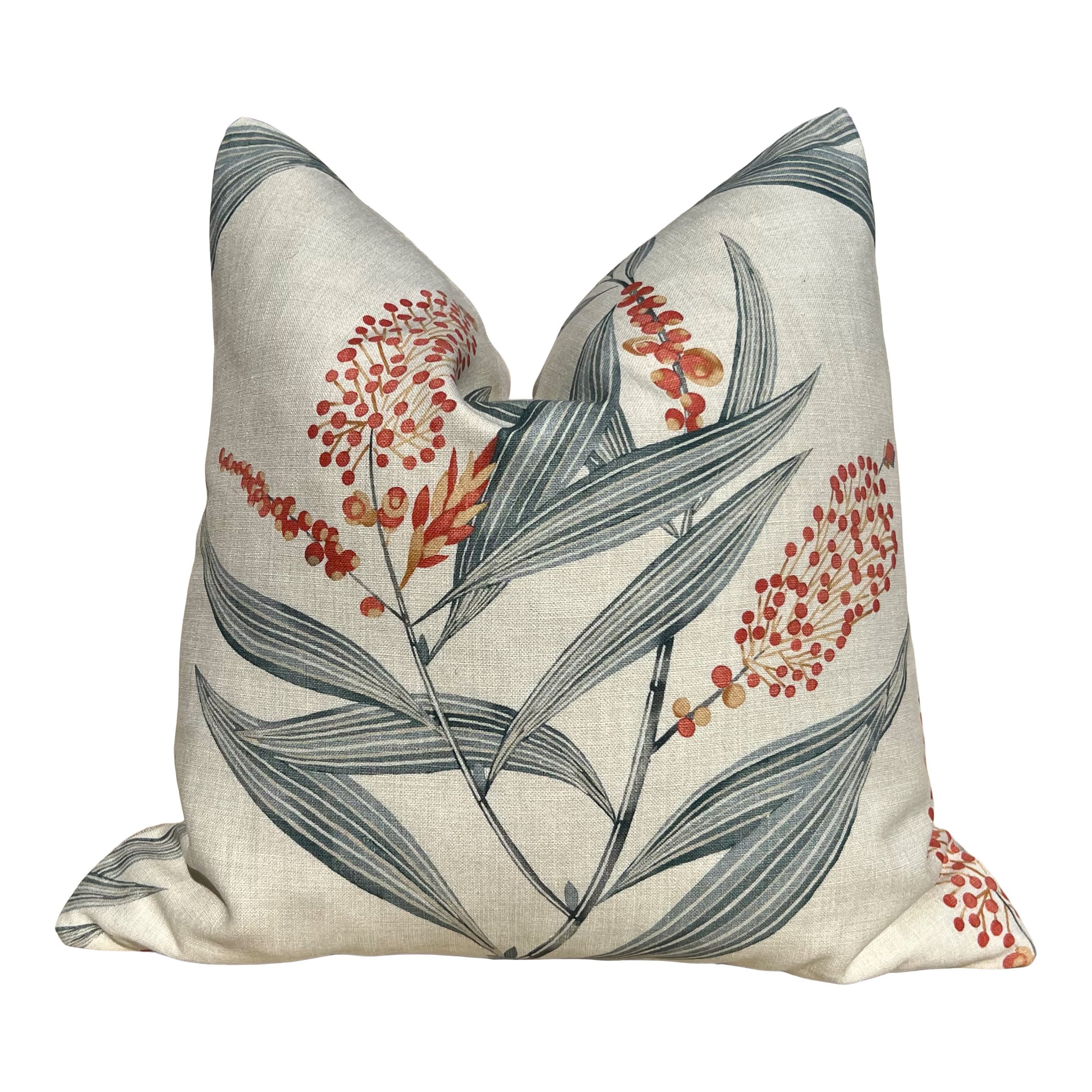 Designer Winter Bud Floral Pillow in Coral. High End Decorative Pillows, Euro Sham Pillow Case 26"X26", Accent Beige Coral Cushion Covers