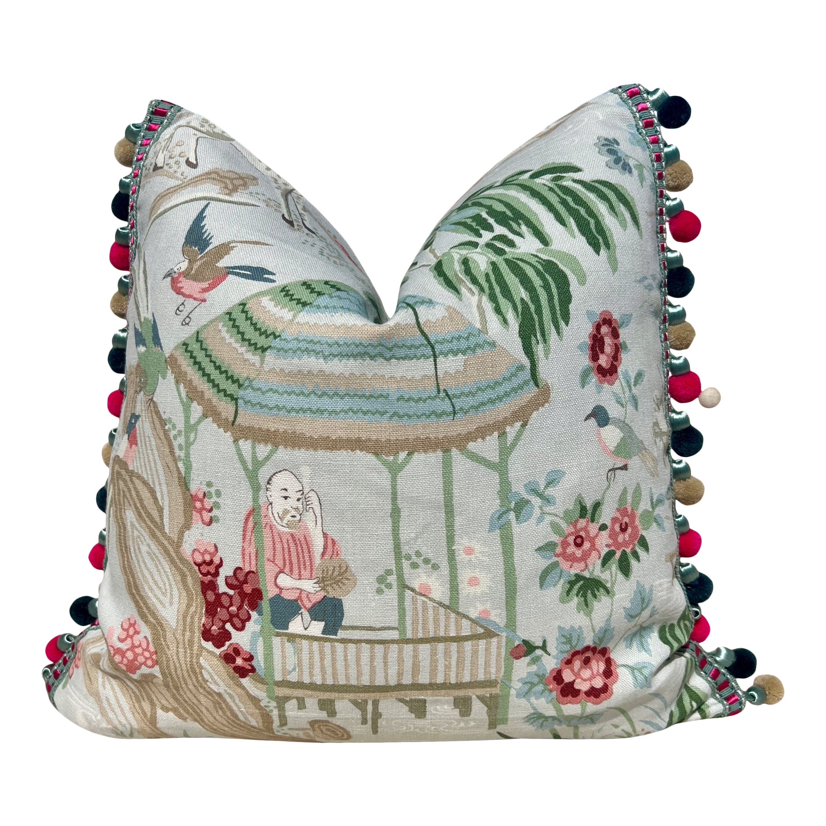 Schumacher Yangtze River Pillow in Aqua. Designer Fabric Pillow Cover, High End Accent Pillow Aquamarine, Designer Chinoiserie Cushion Cover