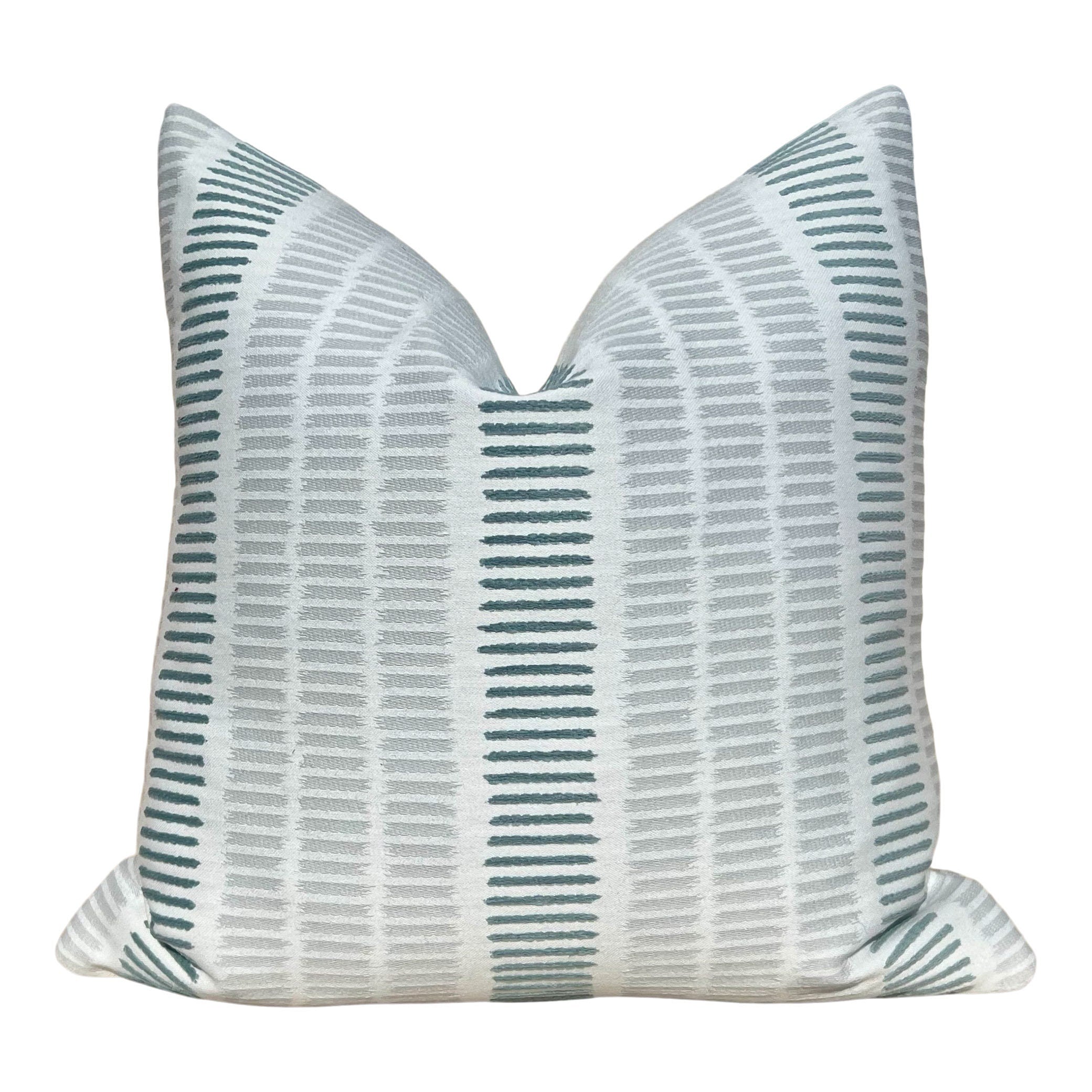 Outdoor/ Indoor Top Sail Striped Pillow Sterling, Slate. Designer Decorative Pillows, Sunbrella Outdoor Gray Pillow Covers, High End Pillows