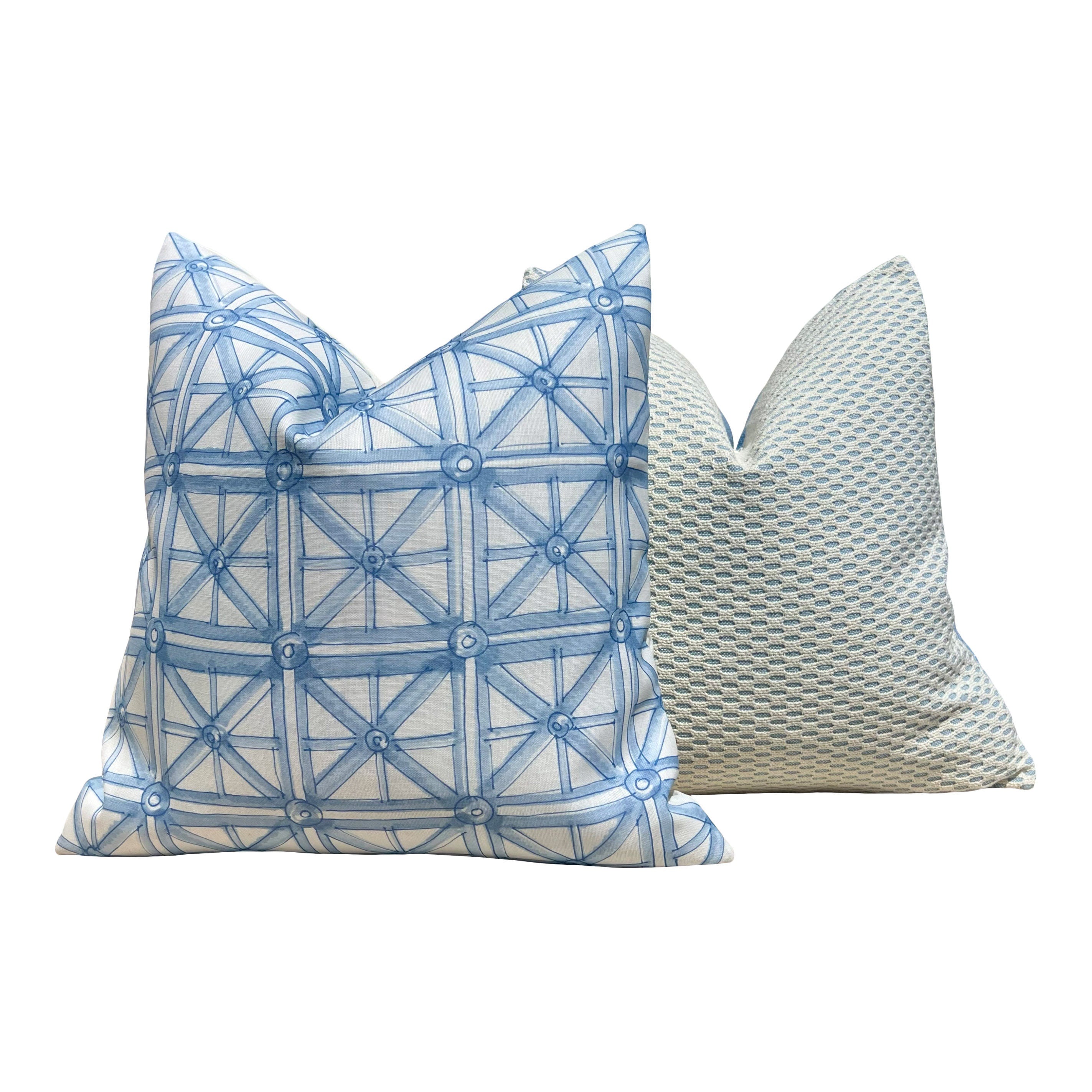 Designer Inside Out Outdoor Pillow Light Blue. Performance Pillow Covers, Accent Sky Blue Pillows, Small Scale Geometric Outdoor Pillows