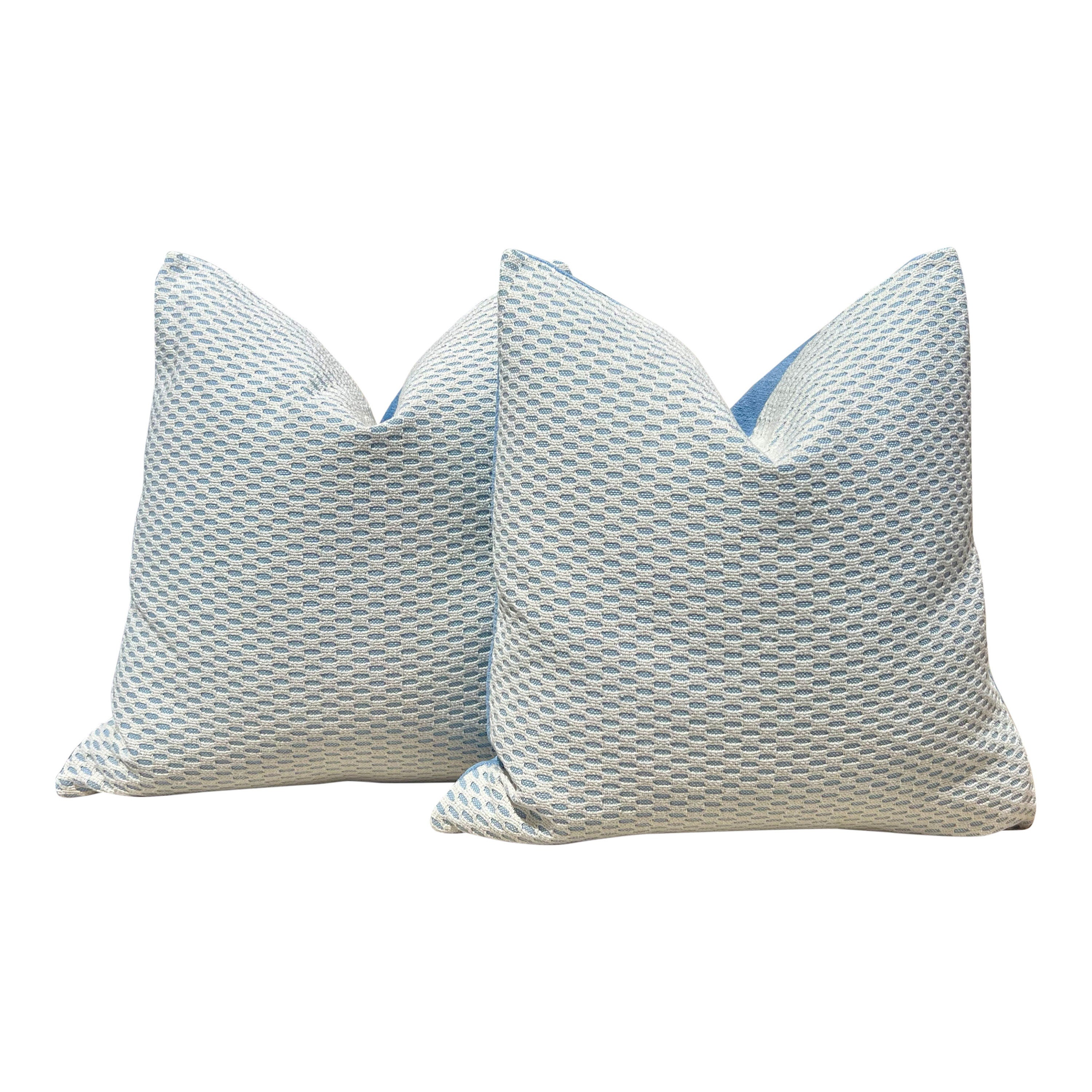 Designer Inside Out Outdoor Pillow Light Blue. Performance Pillow Covers, Accent Sky Blue Pillows, Small Scale Geometric Outdoor Pillows