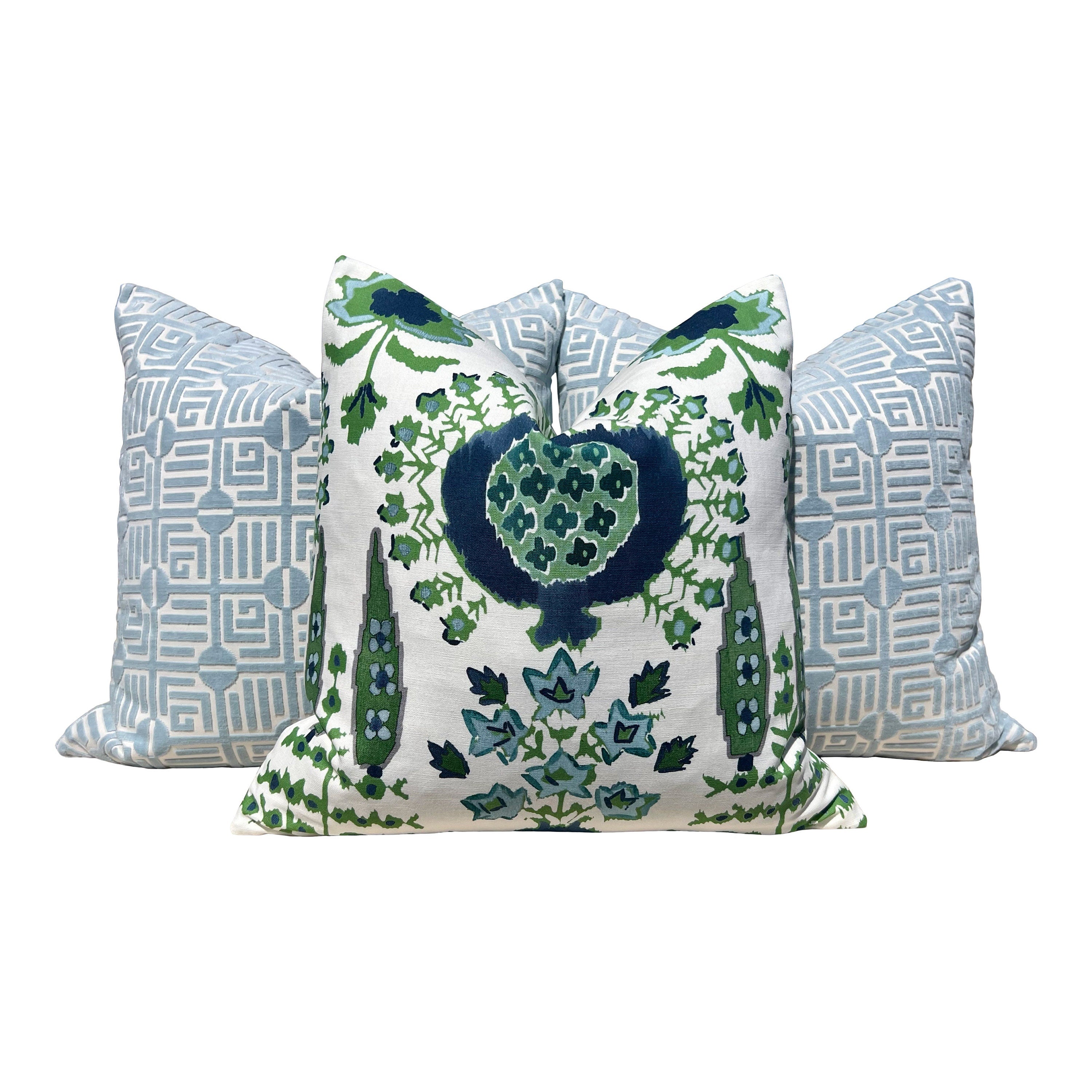 Thibaut Mendoza Suzani Pillow in Blue and Green. Decorative High End Pillow Covers, Euro Sham Cover, Accent Lumbar Pillows, Medallion Pillow