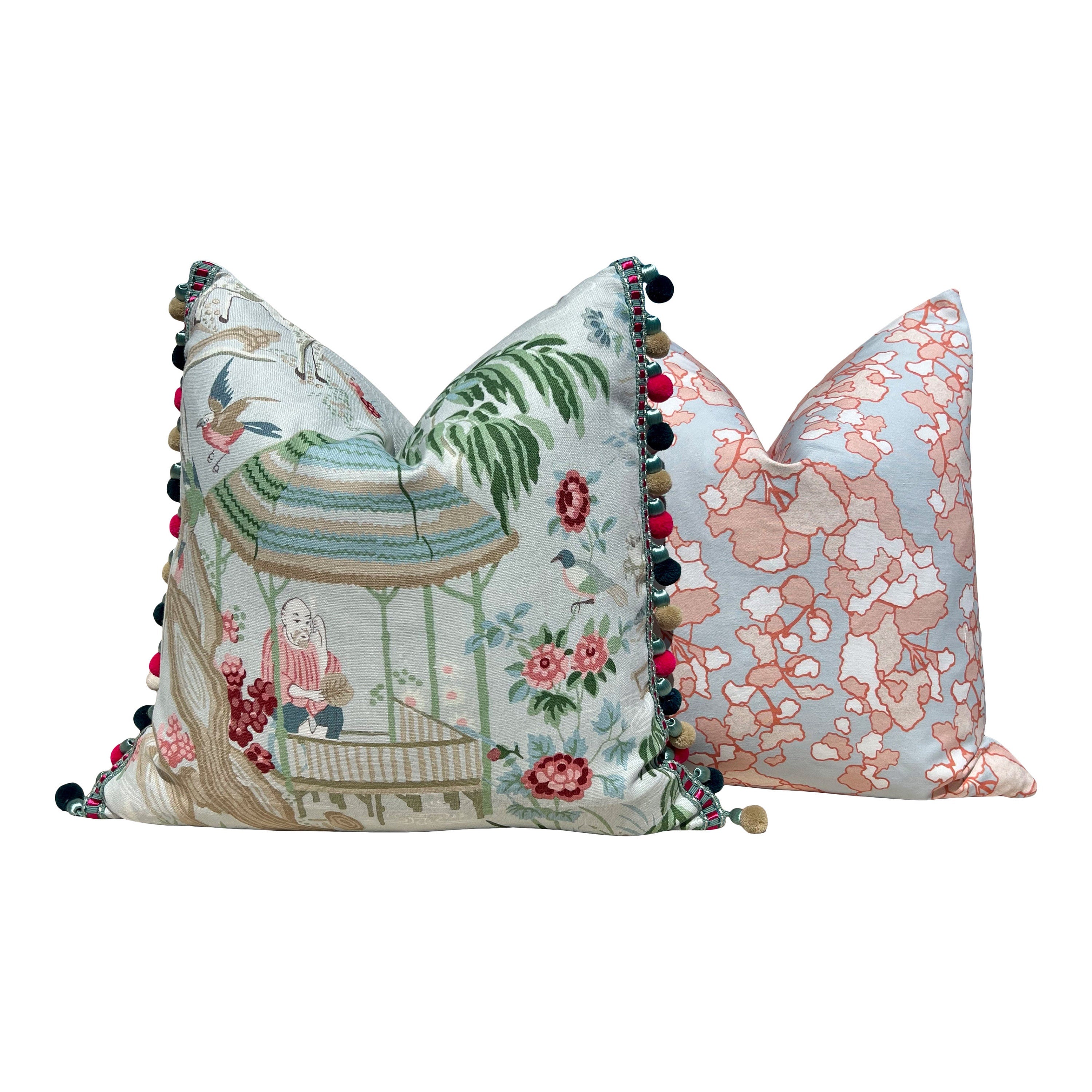 Schumacher Yangtze River Pillow in Aqua. Designer Fabric Pillow Cover, High End Accent Pillow Aquamarine, Designer Chinoiserie Cushion Cover