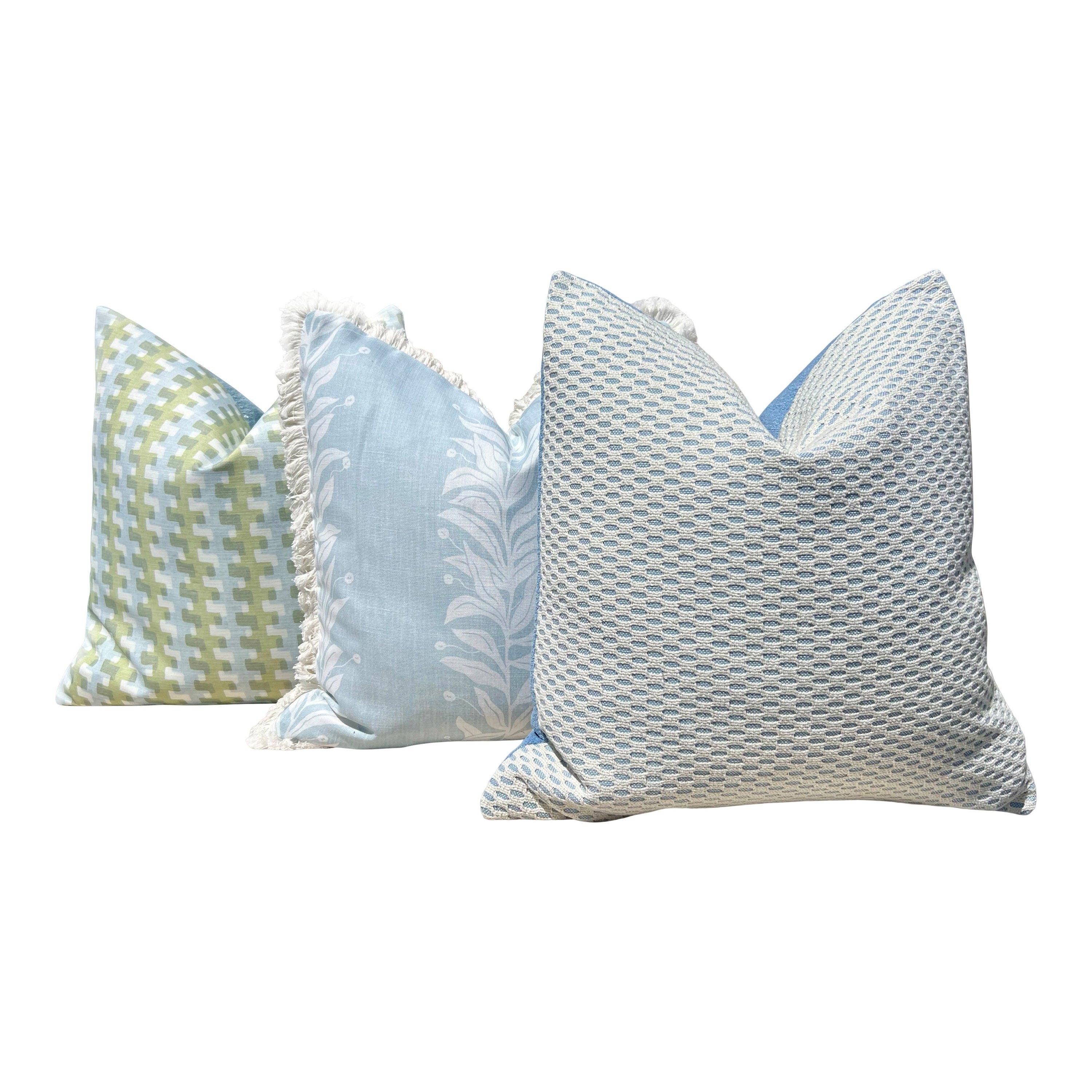 Designer Inside Out Outdoor Pillow Light Blue. Performance Pillow Covers, Accent Sky Blue Pillows, Small Scale Geometric Outdoor Pillows