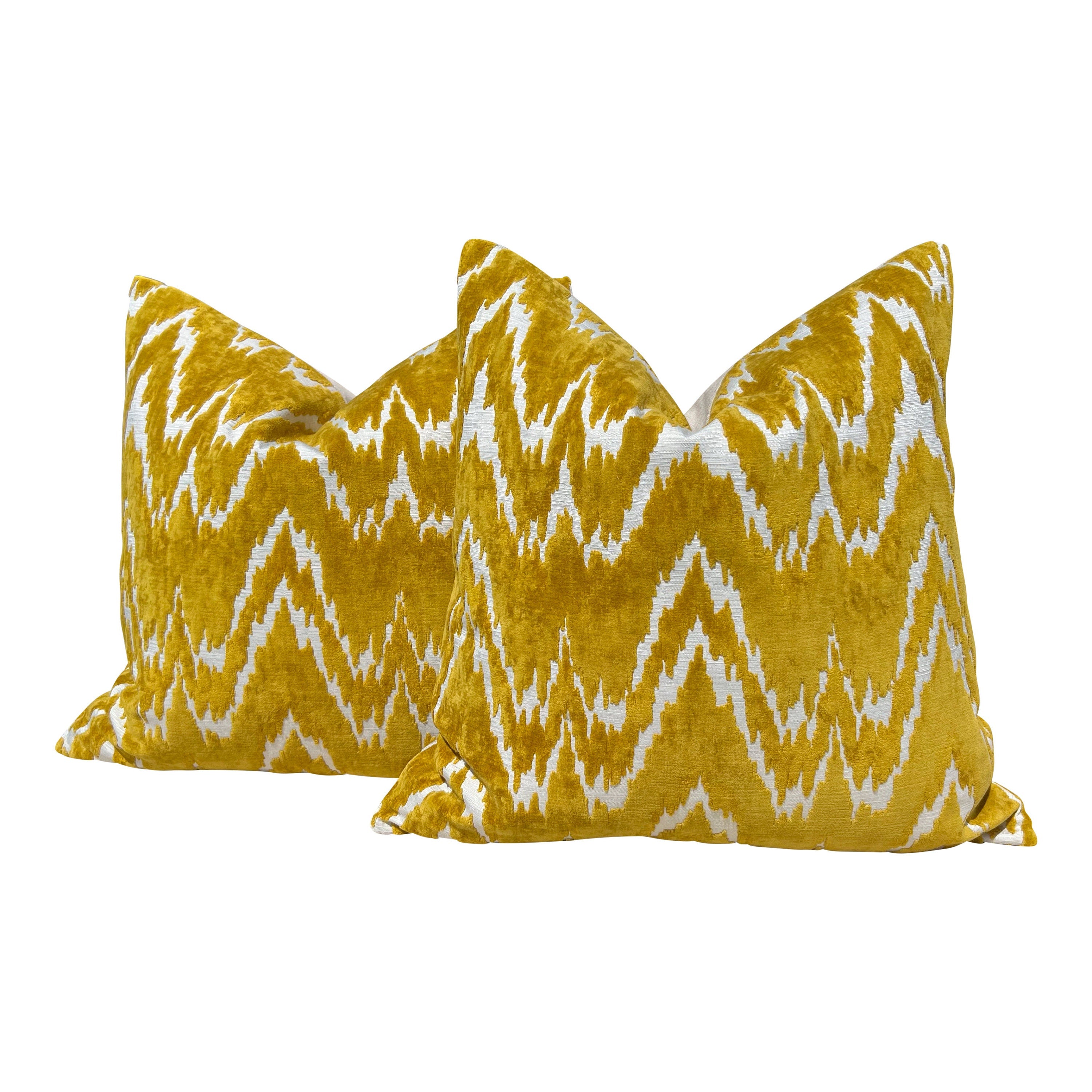 Designer Mustard Velvet ZigZag Pillow, Luxury Plush Chevron Throw Cushion, High End Flamestich Geometric Accent Pillow