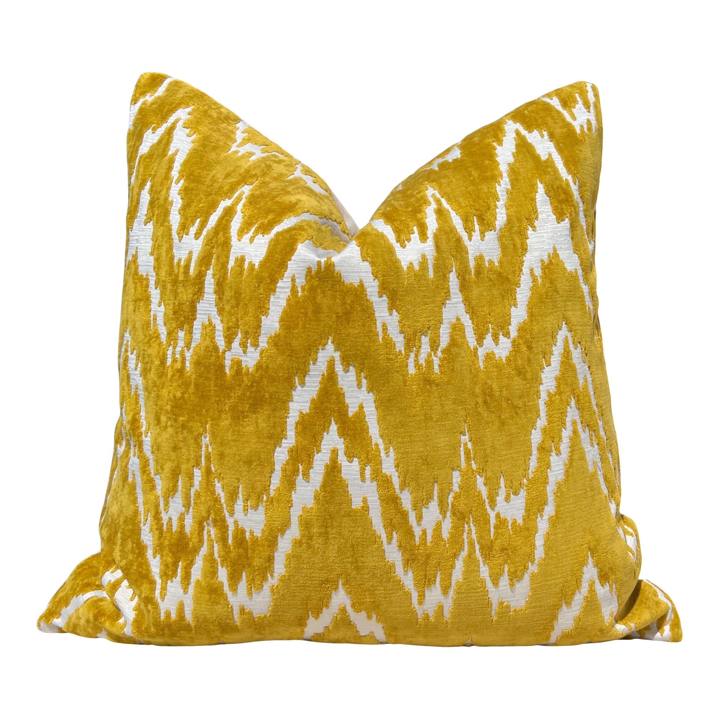Designer Mustard Velvet ZigZag Pillow, Luxury Plush Chevron Throw Cushion, High End Flamestich Geometric Accent Pillow