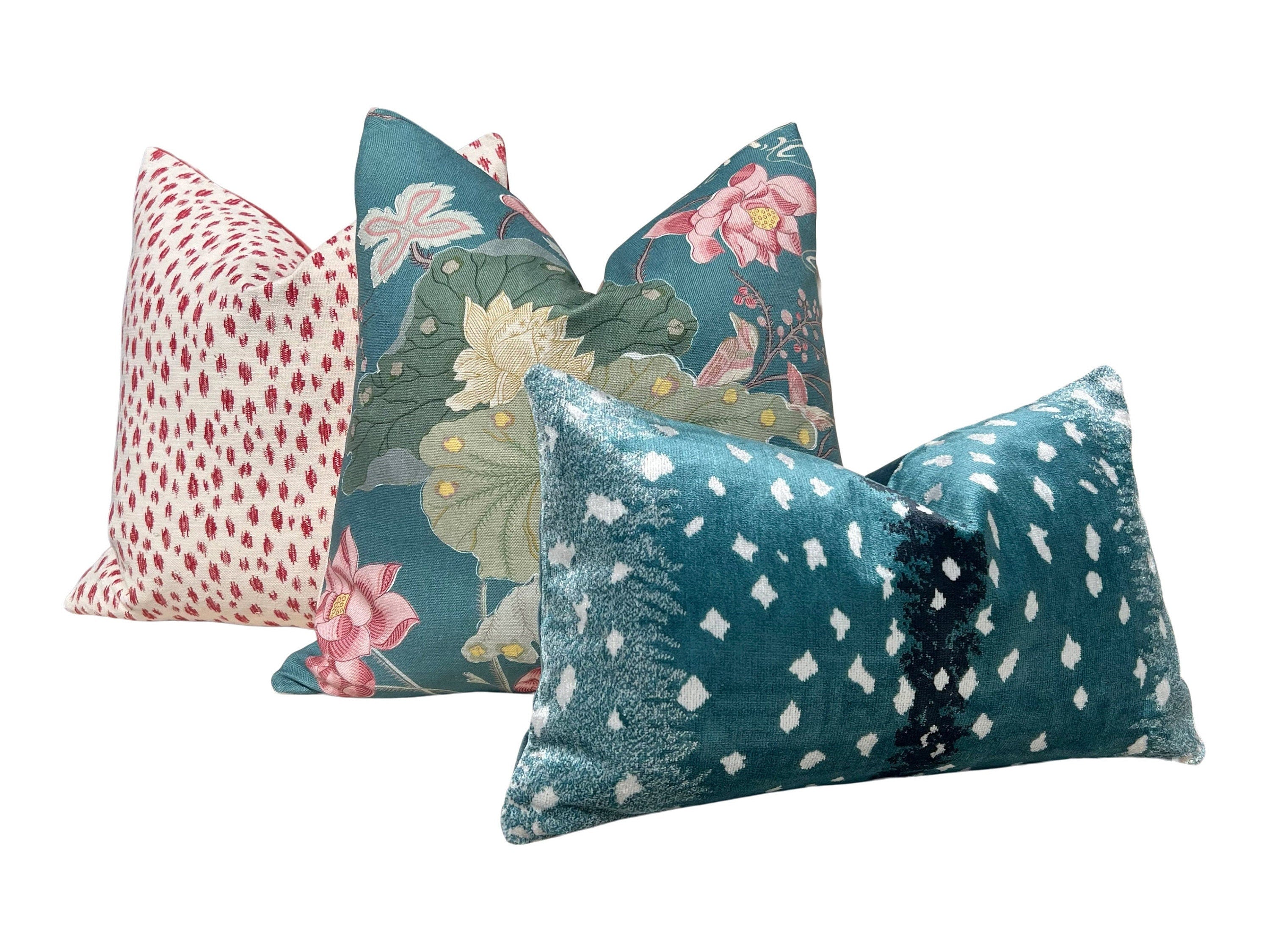 Lee Jofa Luzon Teal Pillow, Designer Exotic Bird Cushion, Luxury Turquoise Botanical Euro Sham 26x26, Decorative Pillow Covers