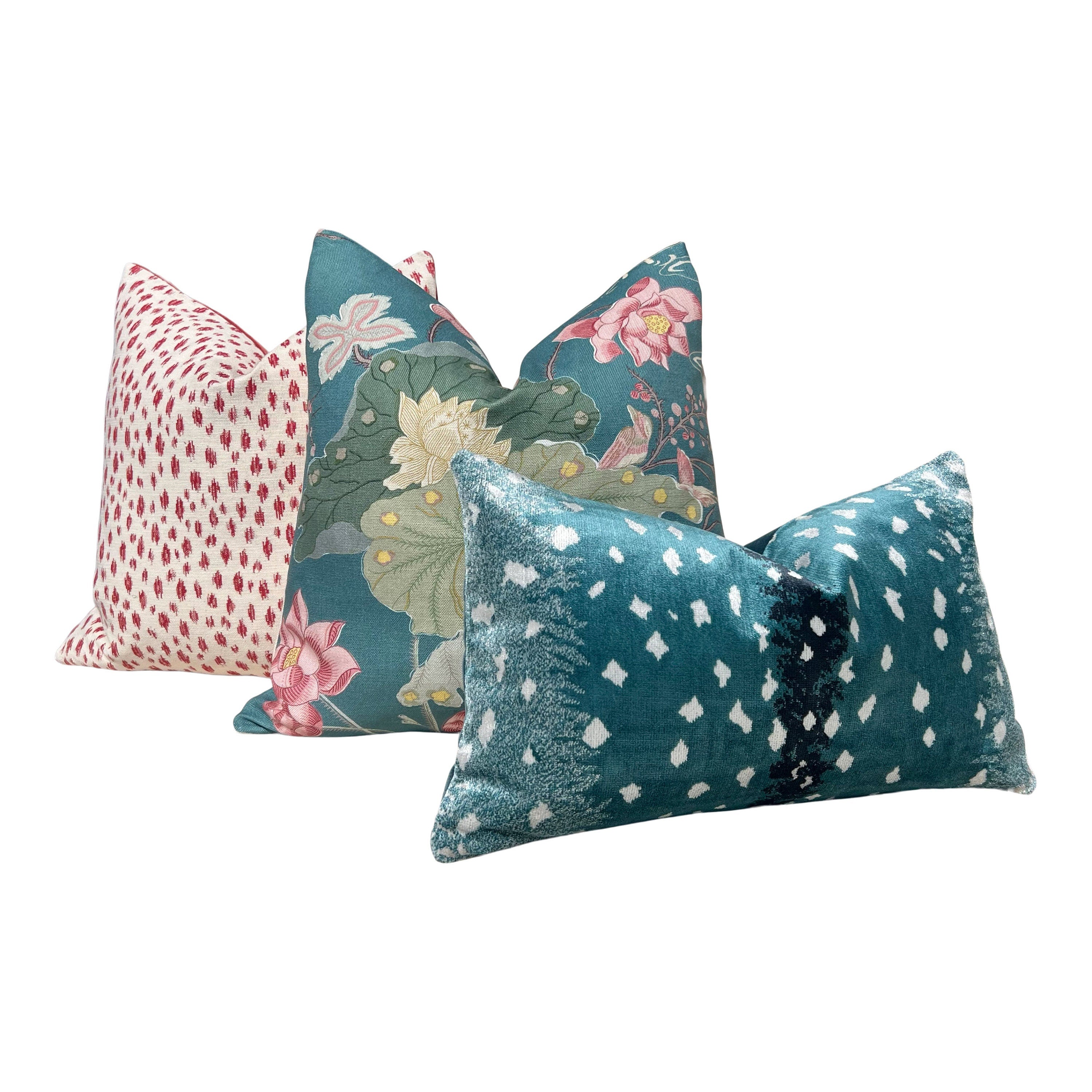 Lee Jofa Luzon Teal Pillow, Designer Exotic Bird Linen Cushion, Turquoise Green Botanical Accent Cover, Euro Sham Floral Pillows