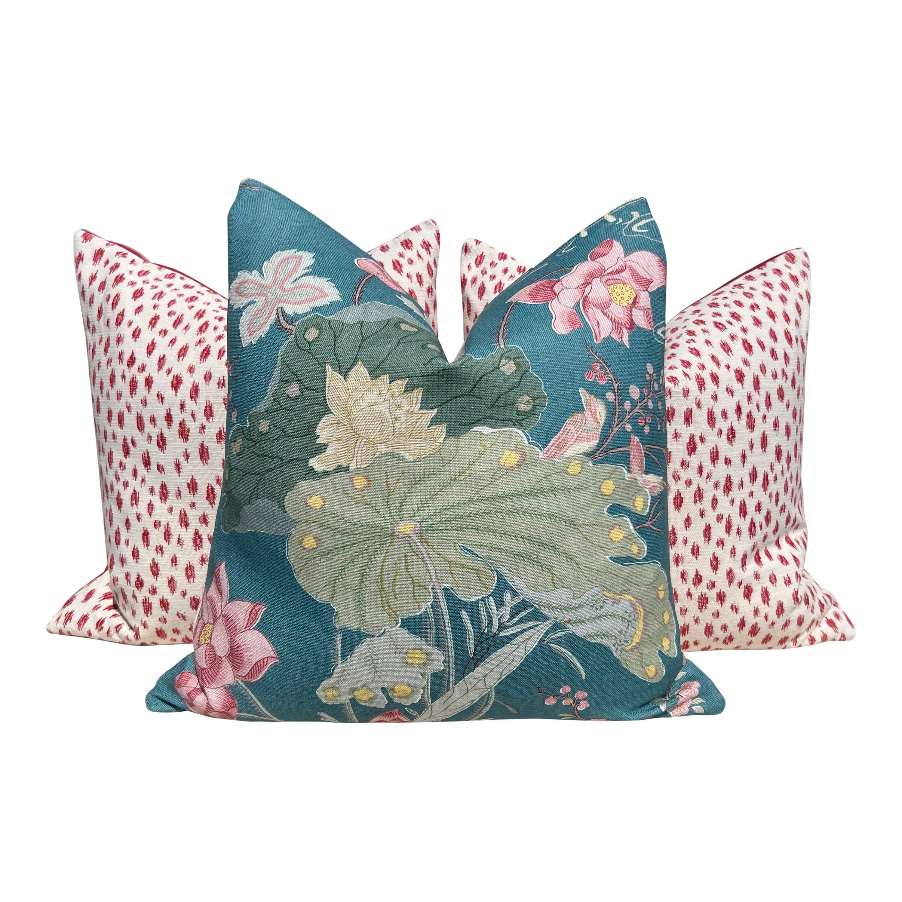 Lee Jofa Luzon Teal Pillow, Designer Exotic Bird Linen Cushion, Turquoise Green Botanical Accent Cover, Euro Sham Floral Pillows