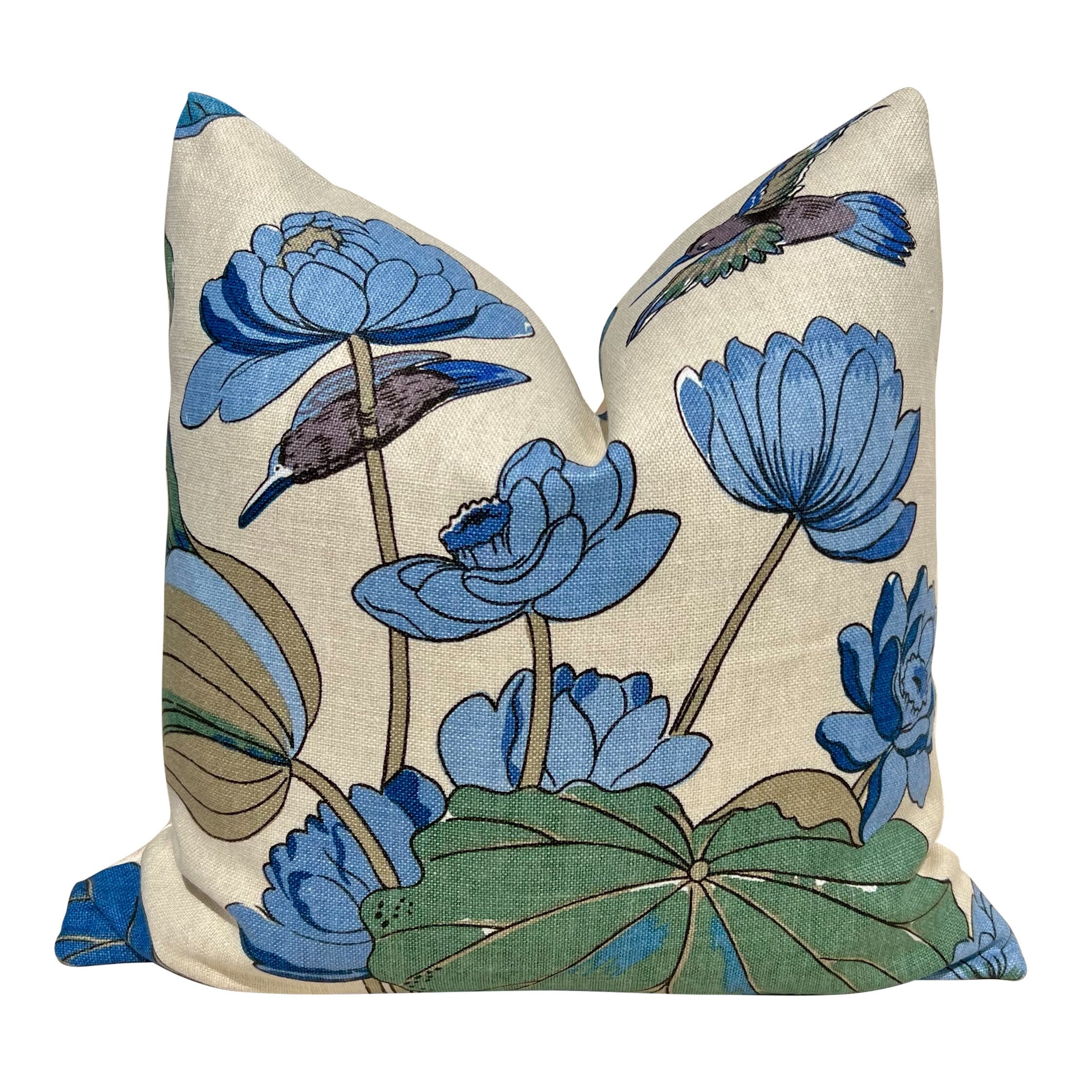 GP & J Baker Nympheus Linen Pillow in Teal. Decorative Lumbar Floral Pillow, High End Designer Linen Pillows, Euro Sham Pillow Cover