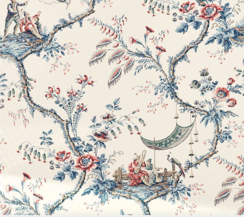Emperor's Musician Blue and Cream Pillow Cover, Designer Chinoiserie Linen Cushion, Blue & Red Euro Sham Accent, Decorative Pillows