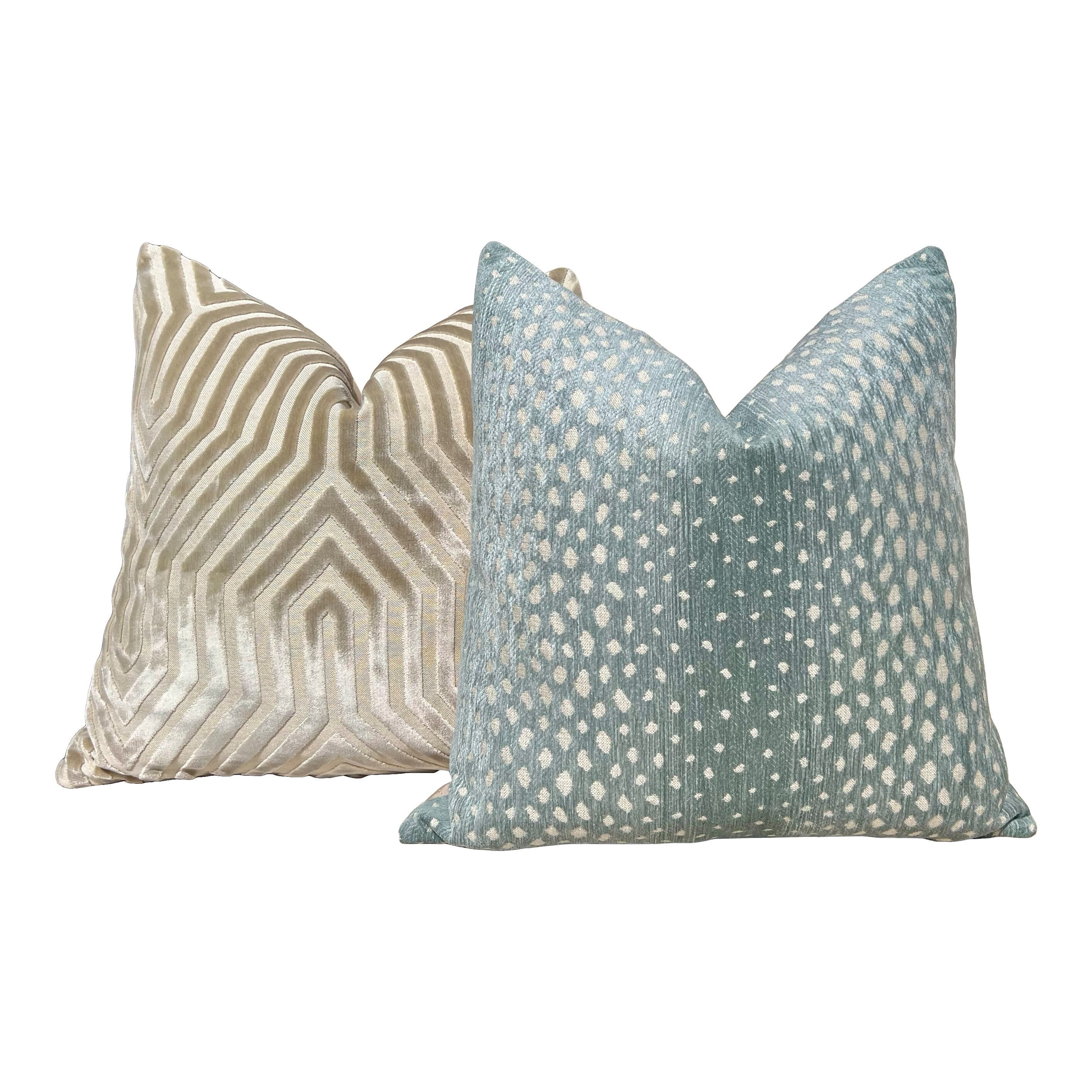 Thibaut Gazelle Woven Pillow in Seaglass. Luxurious Chenille Pillow Cover Aqua, Ombre Animal Skin Throw Cushions, Designer Pillow Cover