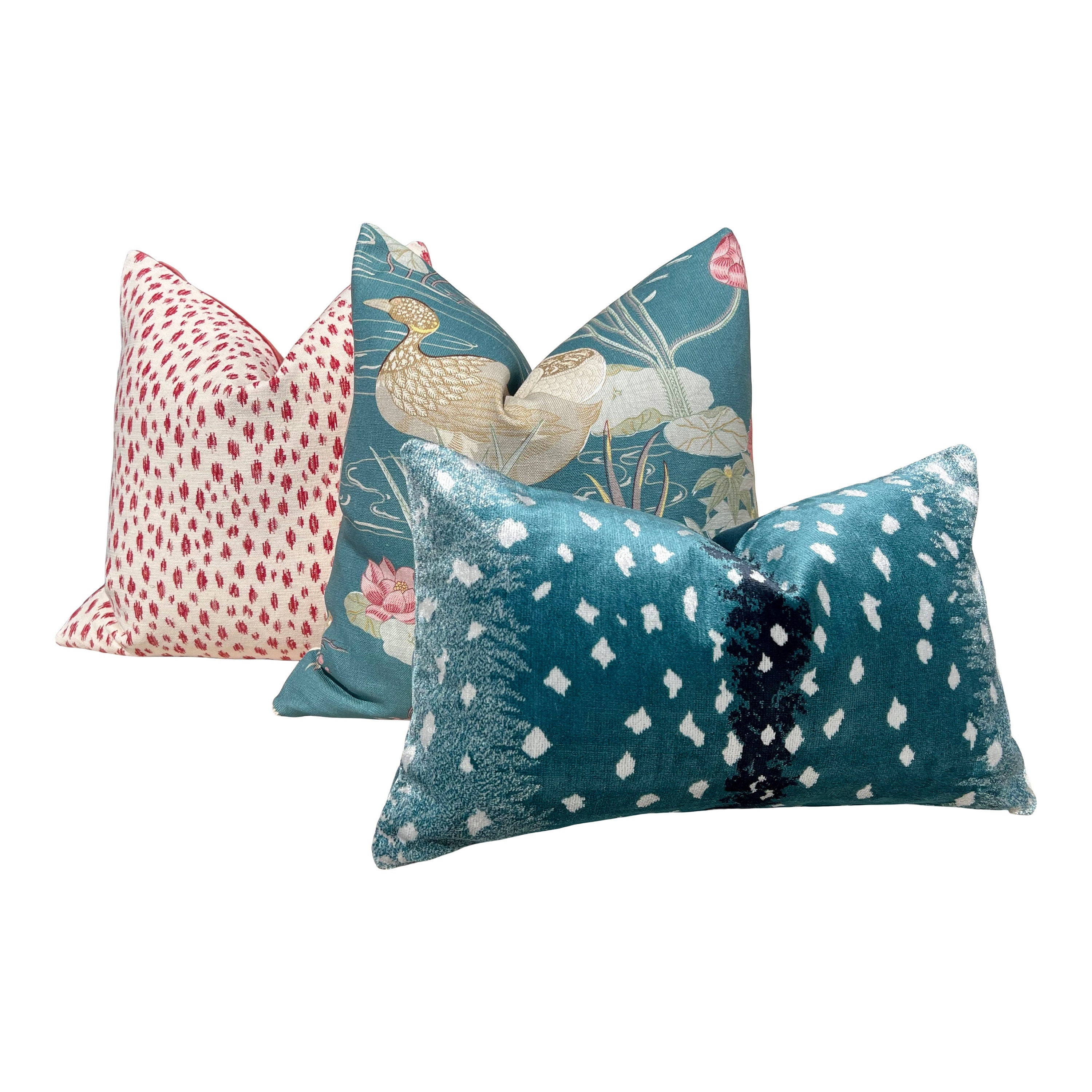 Designer Honfleur Woven Pillow in Berry. Luxurious Pillow Cover Red, Animal Skin Throw Cushions, Decorative Accent Cream and Red Toss Pillow