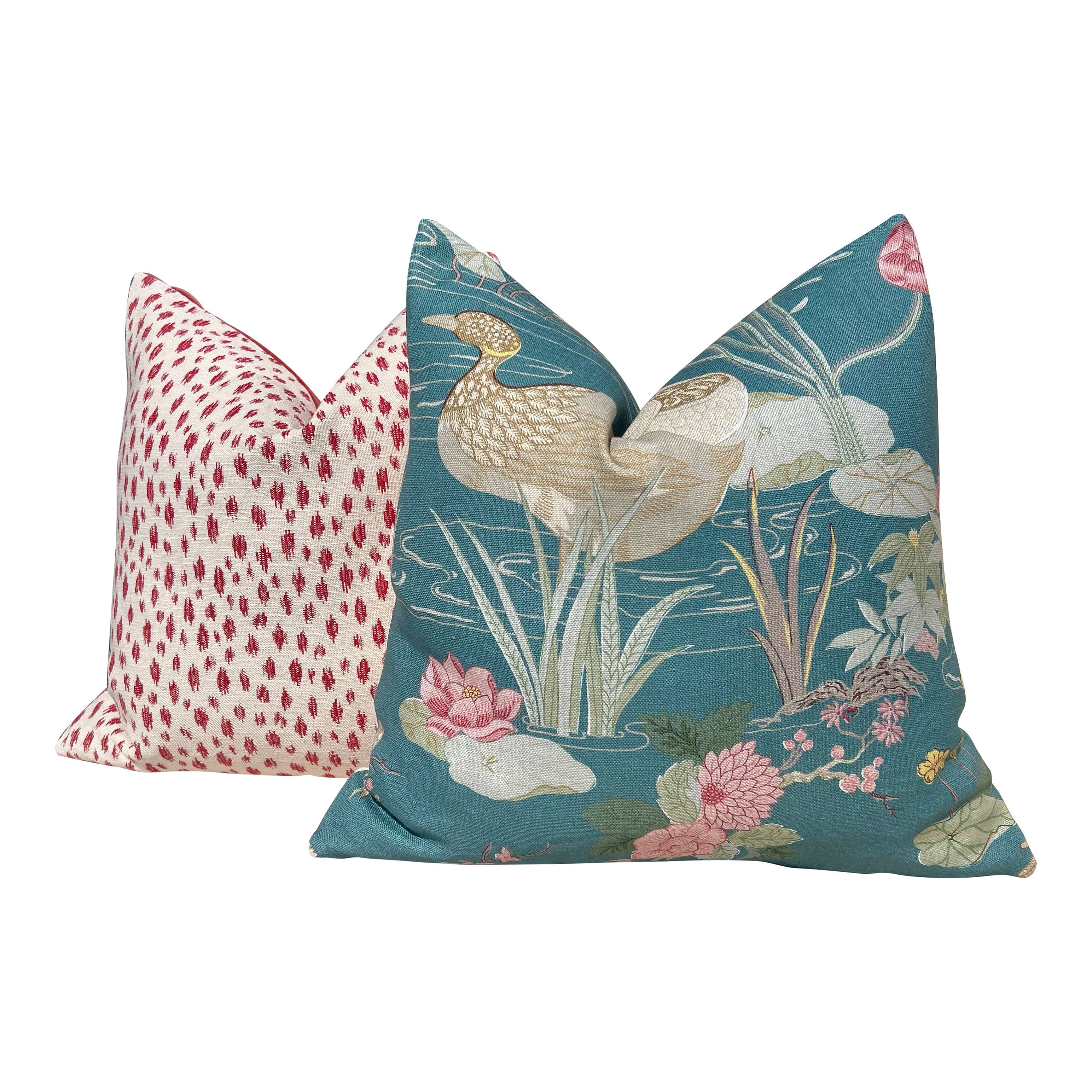 Designer Honfleur Woven Pillow in Berry. Luxurious Pillow Cover Red, Animal Skin Throw Cushions, Decorative Accent Cream and Red Toss Pillow