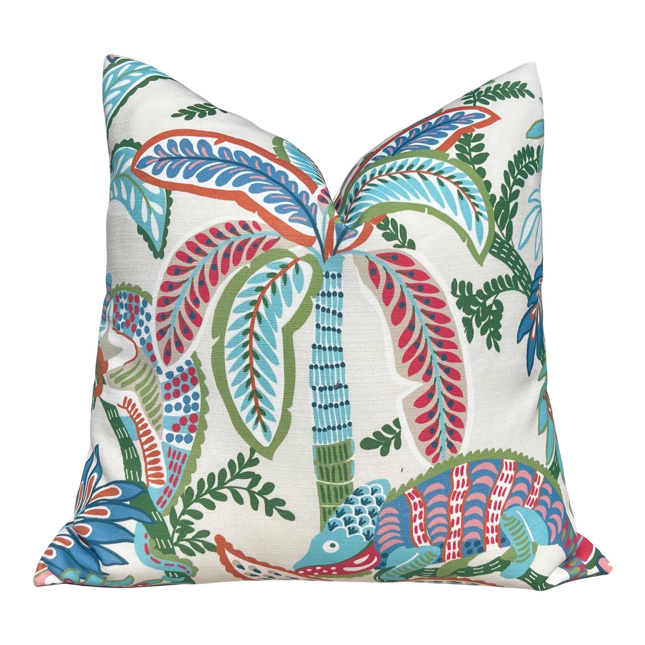 Thibaut Outdoor Iggy Pillow in Island. Decorative Outdoor Cushion, Outdoor Pillow Cover Aqua Blue, Tropical Accent Toss Throw Pillows