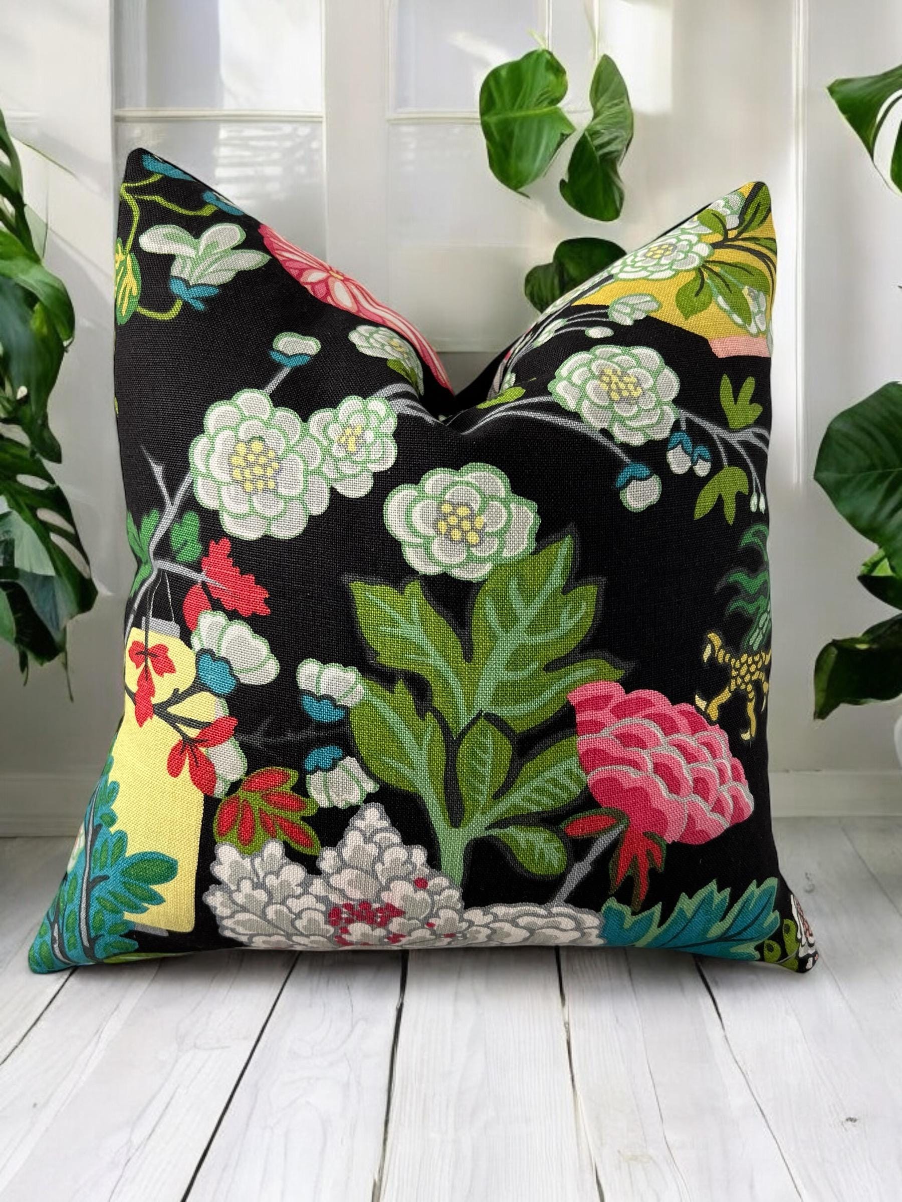 Schumacher Chang Mai Dragon Pillow in Ebony.