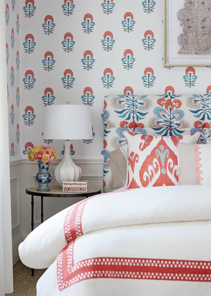 Thibaut Indies Ikat Pillow in Coral Aqua. Designer Cushion, Boho Red Aqua Accent Pillow, Euro Sham 26x26, Geometric Bohemian Decor Pillow