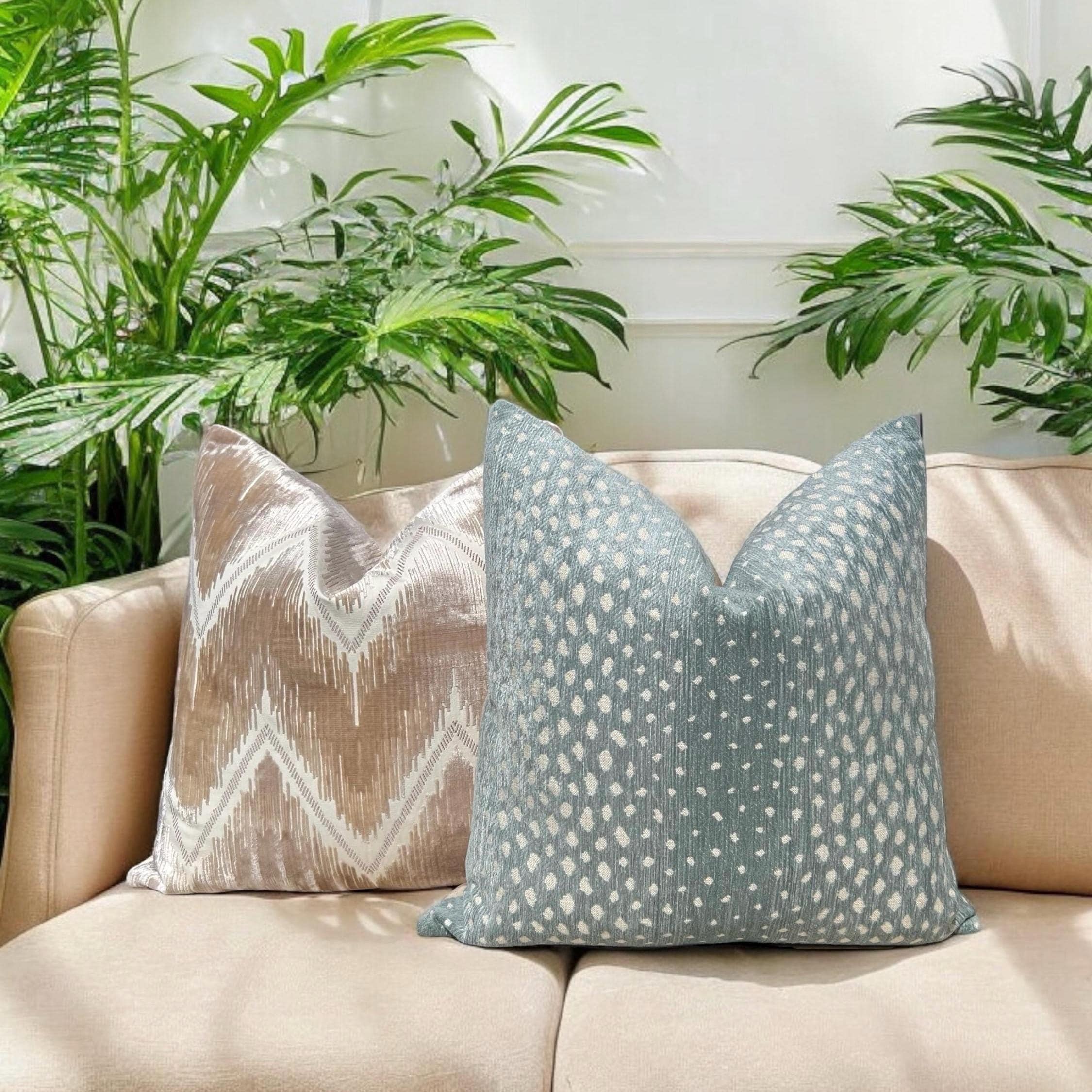 Thibaut Gazelle Woven Pillow in Seaglass. Luxurious Chenille Pillow Cover Aqua, Ombre Animal Skin Throw Cushions, Designer Pillow Cover