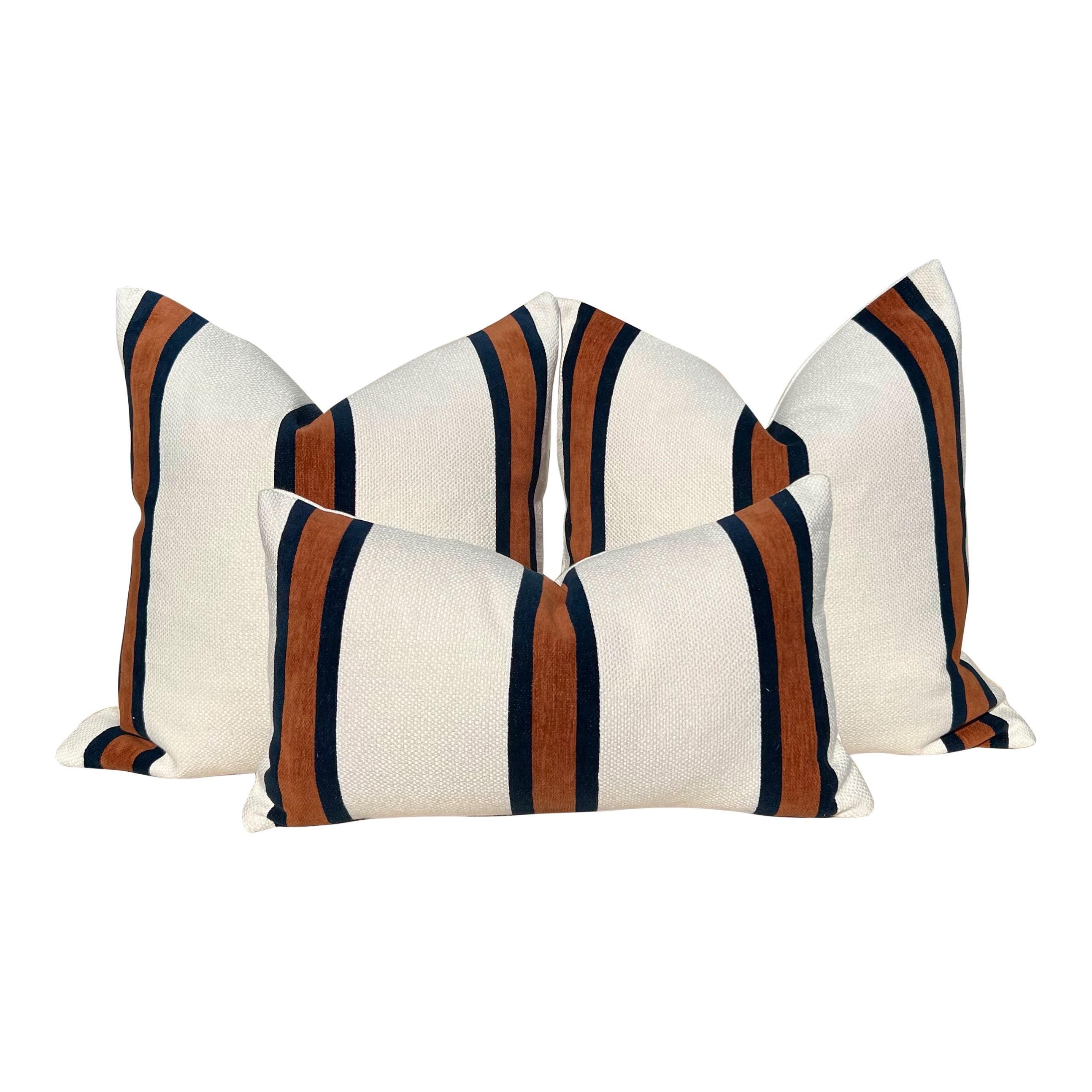 Abito Stripe Woven Pillow in Copper and Cream, Textured Decorative Throw Pillow, Coastal Home Decor Accent, Rust Modern Cushions