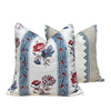Schumacher Ariana Floral Stripe Linen Pillow in Red and Blue, French Floral Cushion in Blue Red, Designer Linen Cushion, Euro Sham Pillow