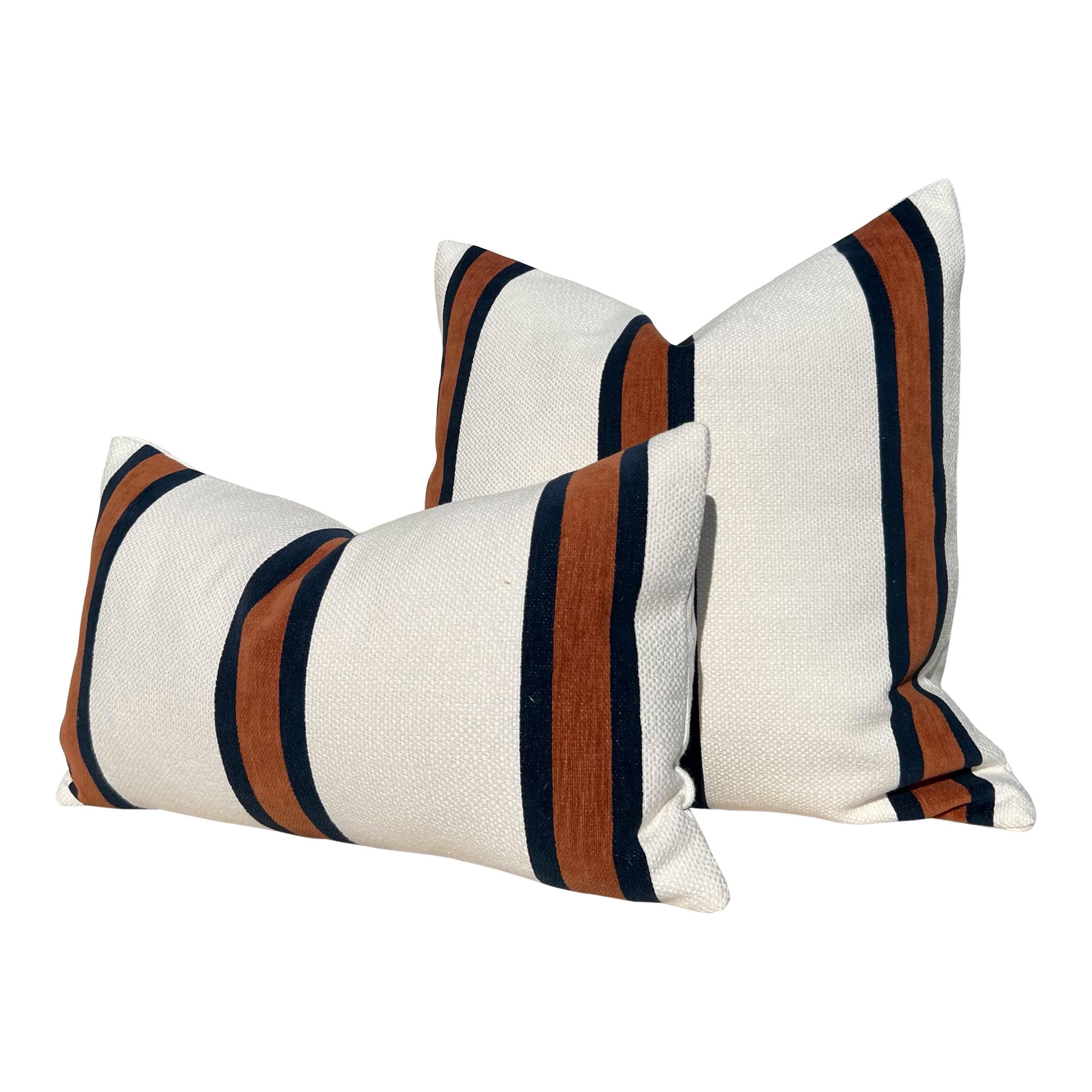 Abito Stripe Woven Pillow in Copper and Cream, Textured Decorative Throw Pillow, Coastal Home Decor Accent, Rust Modern Cushions