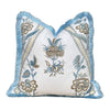 Thibaut Ribbon Floral Pillow Cover in Beige & Spa Blue – Floral Throw Pillow with Trim, Bold Designer Cushion Cover in White, Beige, Blue