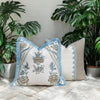 Thibaut Ribbon Floral Pillow Cover in Beige & Spa Blue – Floral Throw Pillow with Trim, Bold Designer Cushion Cover in White, Beige, Blue