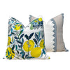 Schumacher Citrus Garden Linen Pillow Cover in Pool, Designer Floral Cushion with Lemons, Aqua Blue Linen Pillow Cover, Lumbar Citrus Pillow