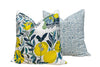 Schumacher Citrus Garden Linen Pillow Cover in Pool, Designer Floral Cushion with Lemons, Aqua Blue Linen Pillow Cover, Lumbar Citrus Pillow
