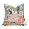 Thibaut Laura Pillow Cover in Blush and Green – Linen Floral Decorative Throw Pillow, Bold Floral Cushion, Designer Home Décor Accent
