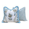Thibaut Ribbon Floral Pillow Cover in Beige & Spa Blue – Floral Throw Pillow with Trim, Bold Designer Cushion Cover in White, Beige, Blue