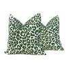 Schumacher Iconic Leopard Linen Pillow in Green. Designer High End Decorative Leopard Pillows, Accent Linen Pillow Cover in Green and White