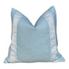 Designer Greek Key Linen Pillow in Sky Blue, High-End Coastal Throw Pillow, Modern Accent Greek Key Blue Cushion, Luxury Home Décor